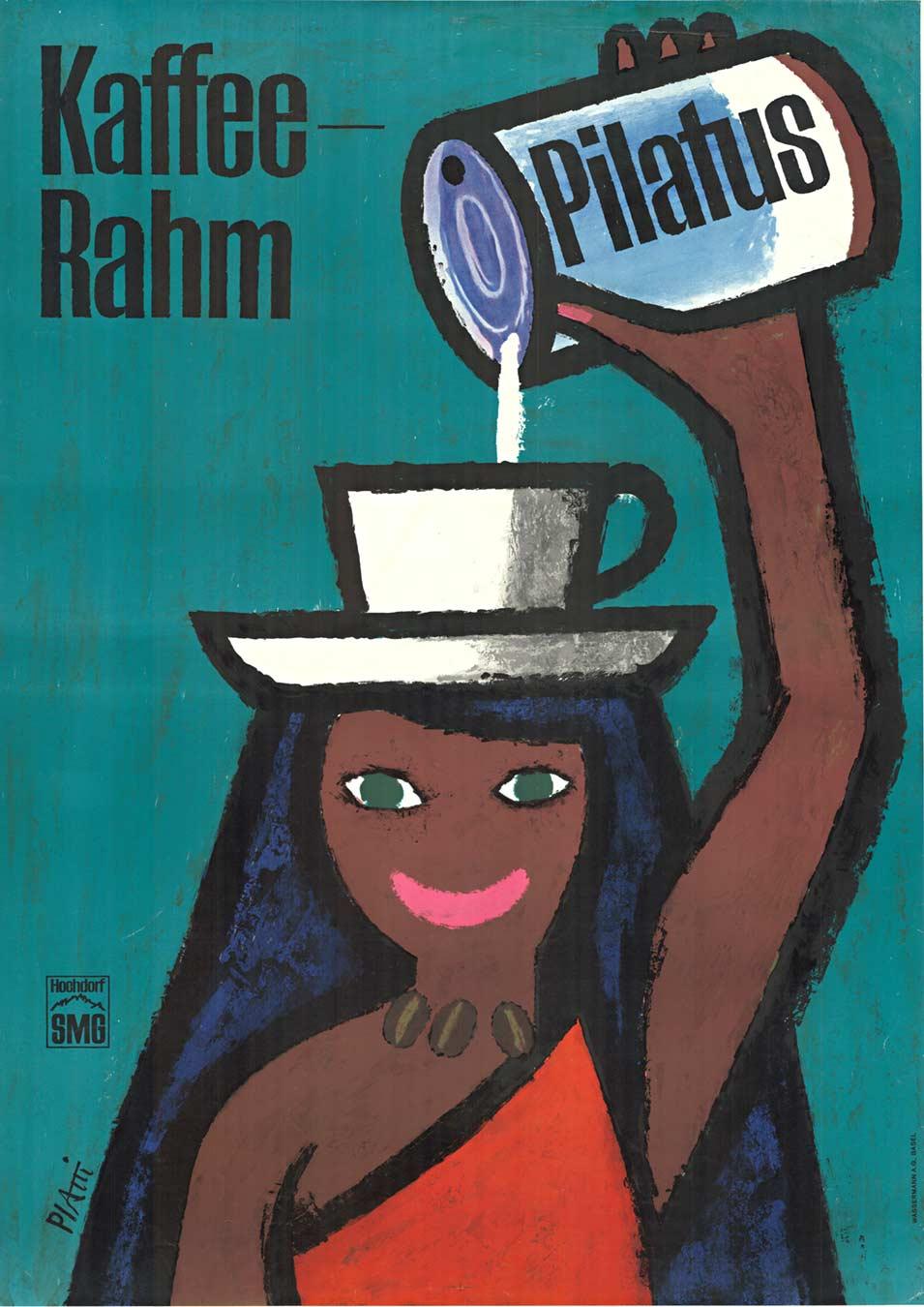 Celestino Piatti Figurative Print - Original Kaffee-Rahm, Swiss vintage coffee poster