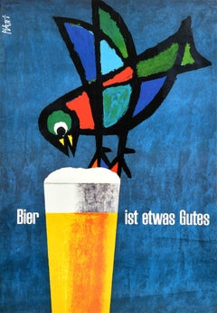 Original Vintage Drink Advertising Poster Beer Is A Good Thing Bird Piatti Bier