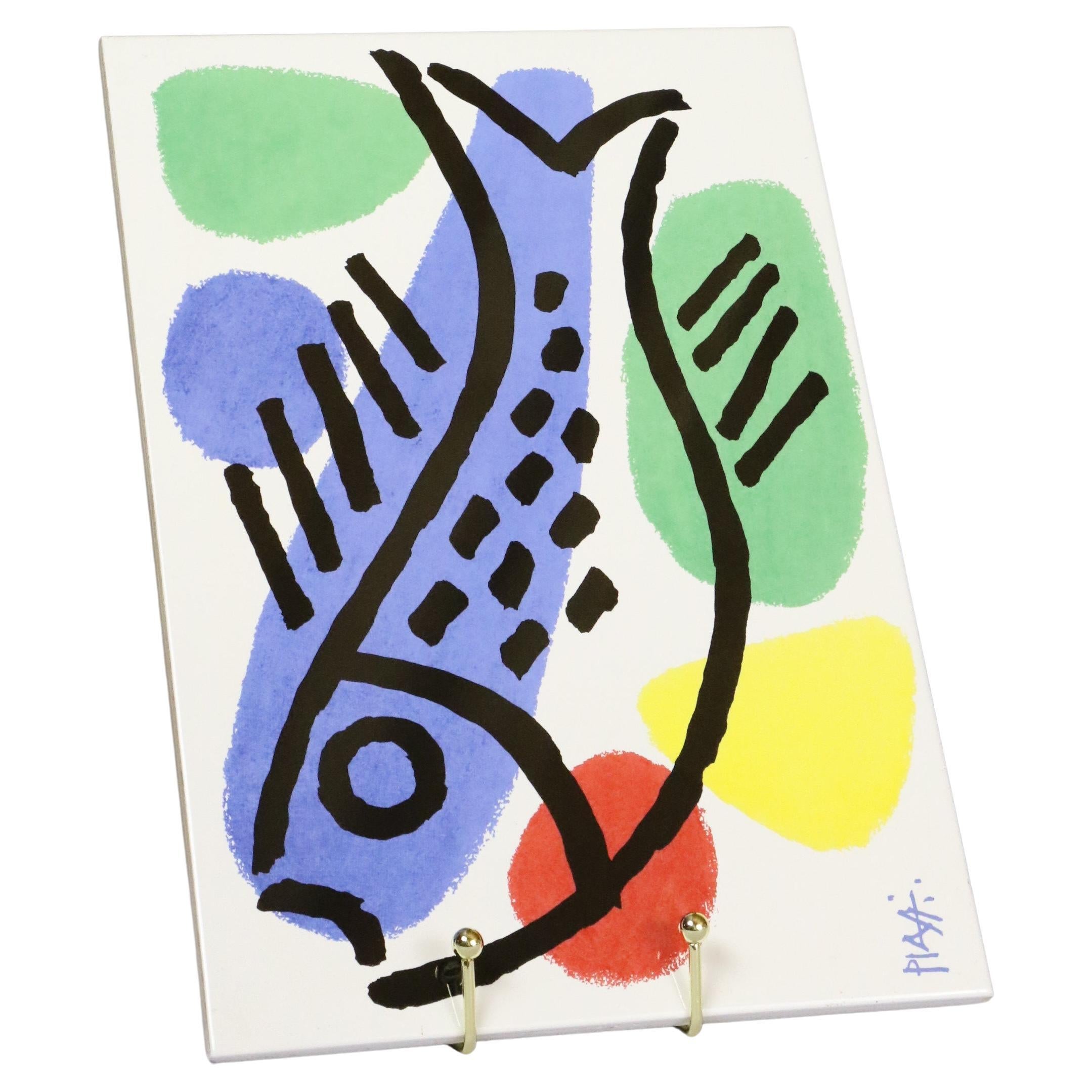 Celestino Piatti - Postmodern Ceramic Tile - 1980s - Era Miro, Picasso For Sale