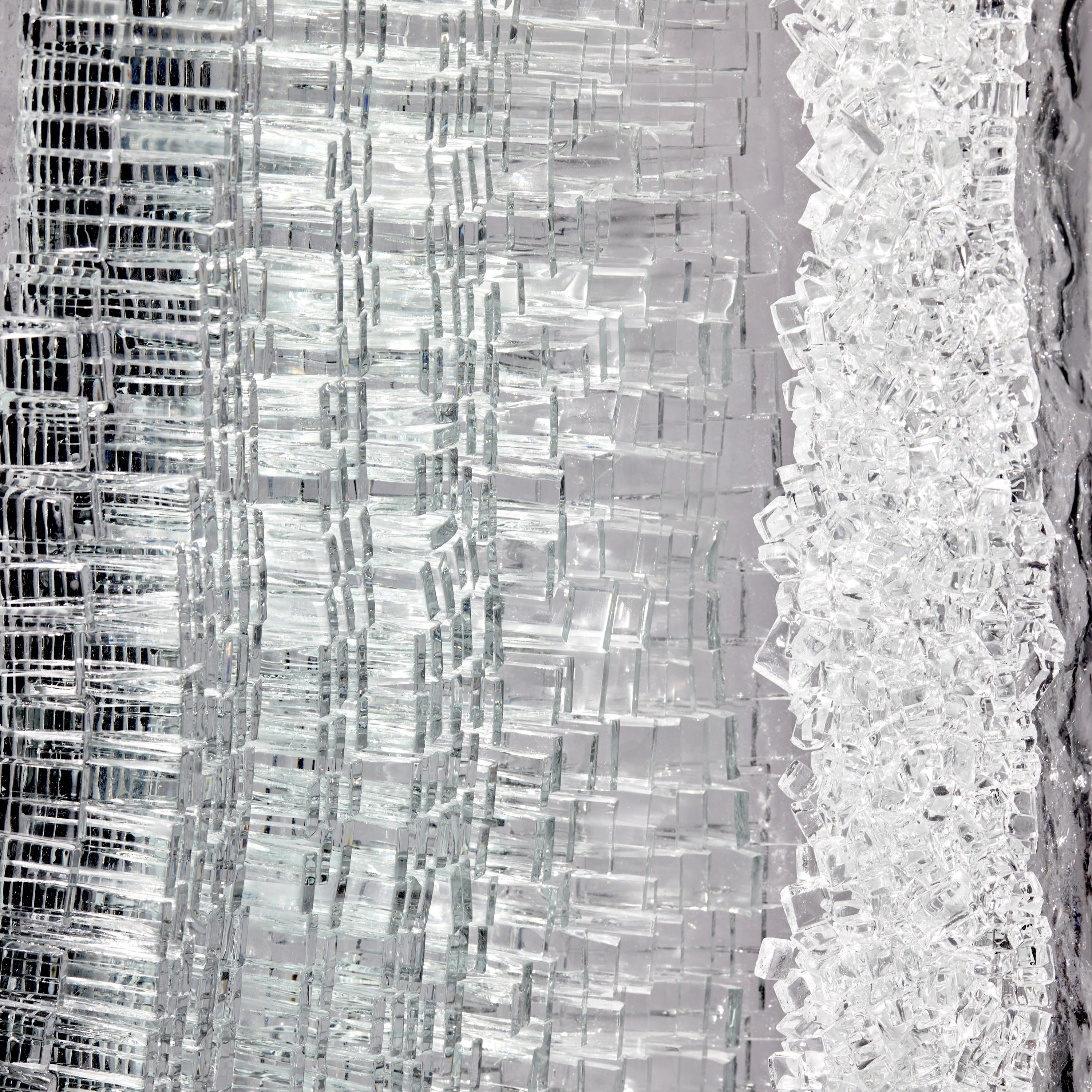 Organic Modern Celestite I, Grey & Clear Glass Geode & Crystal Sculpture by Wayne Charmer For Sale