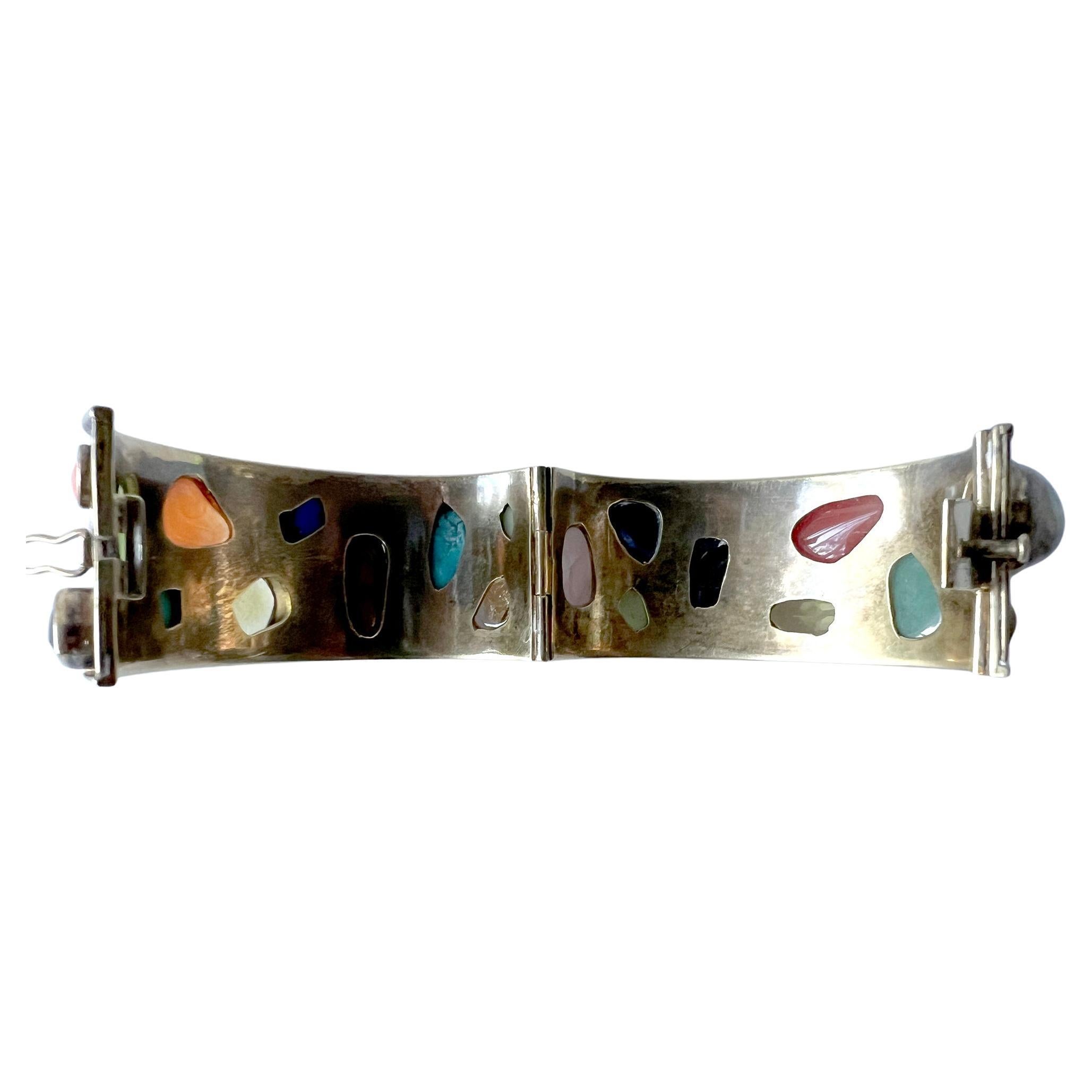 Celia Harms Sterling Silver Vermeil Semi Precious Gemstone Hinged Cuff Bracelet In Good Condition For Sale In Palm Springs, CA