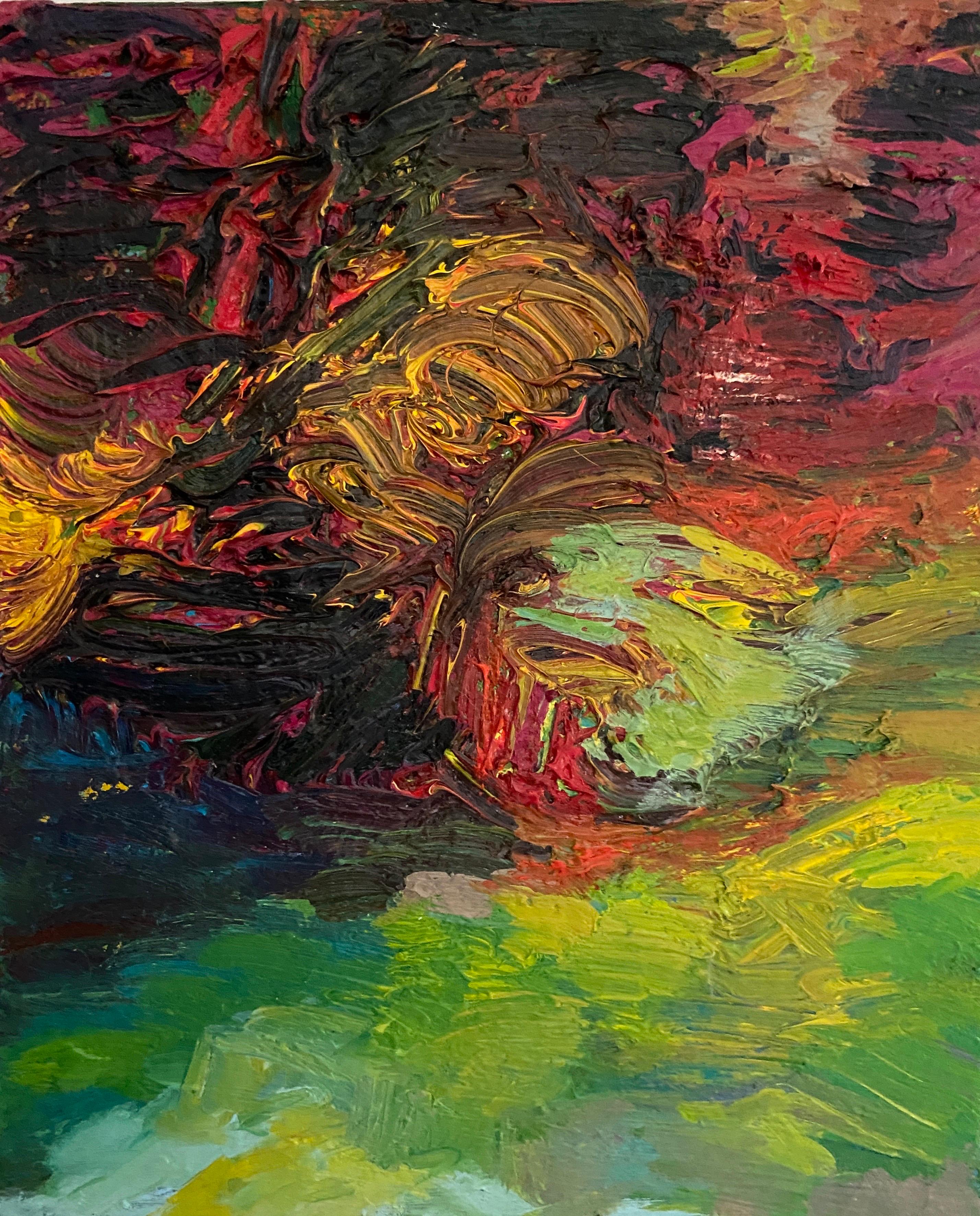 ''A la orilla'' (Au bord de la mer) - Paysage abstrait coloré - Huile sur toile - Abstrait Painting par Celia Herranz