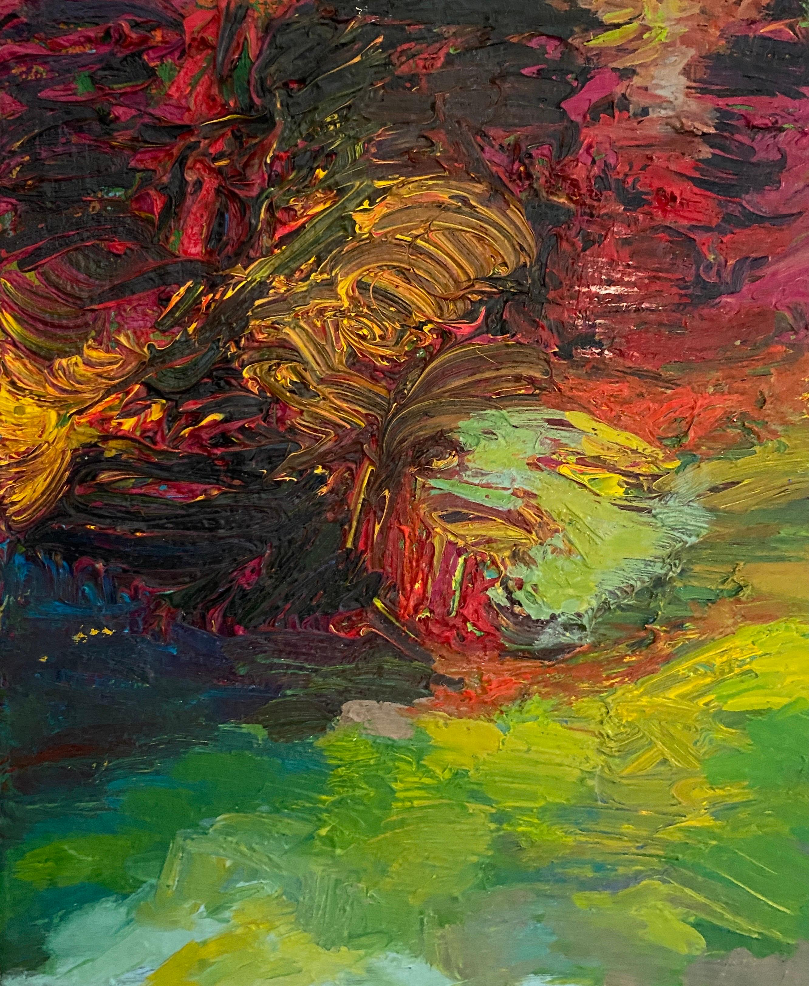 ''A la orilla'' (Au bord de la mer) - Paysage abstrait coloré - Huile sur toile