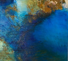 "De Azul". Paesaggio astratto, pittura a olio in blu.