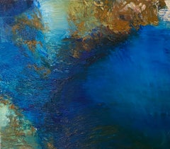 "De Azul".  Paesaggio astratto, pittura a olio in blu.