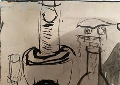 "Personajes" (Personaggi). Arte astratta concettuale monocromatica nera e grigia.
