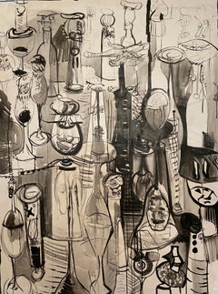 "Personajes". Arte abstracto conceptual monocromo en negro y gris.