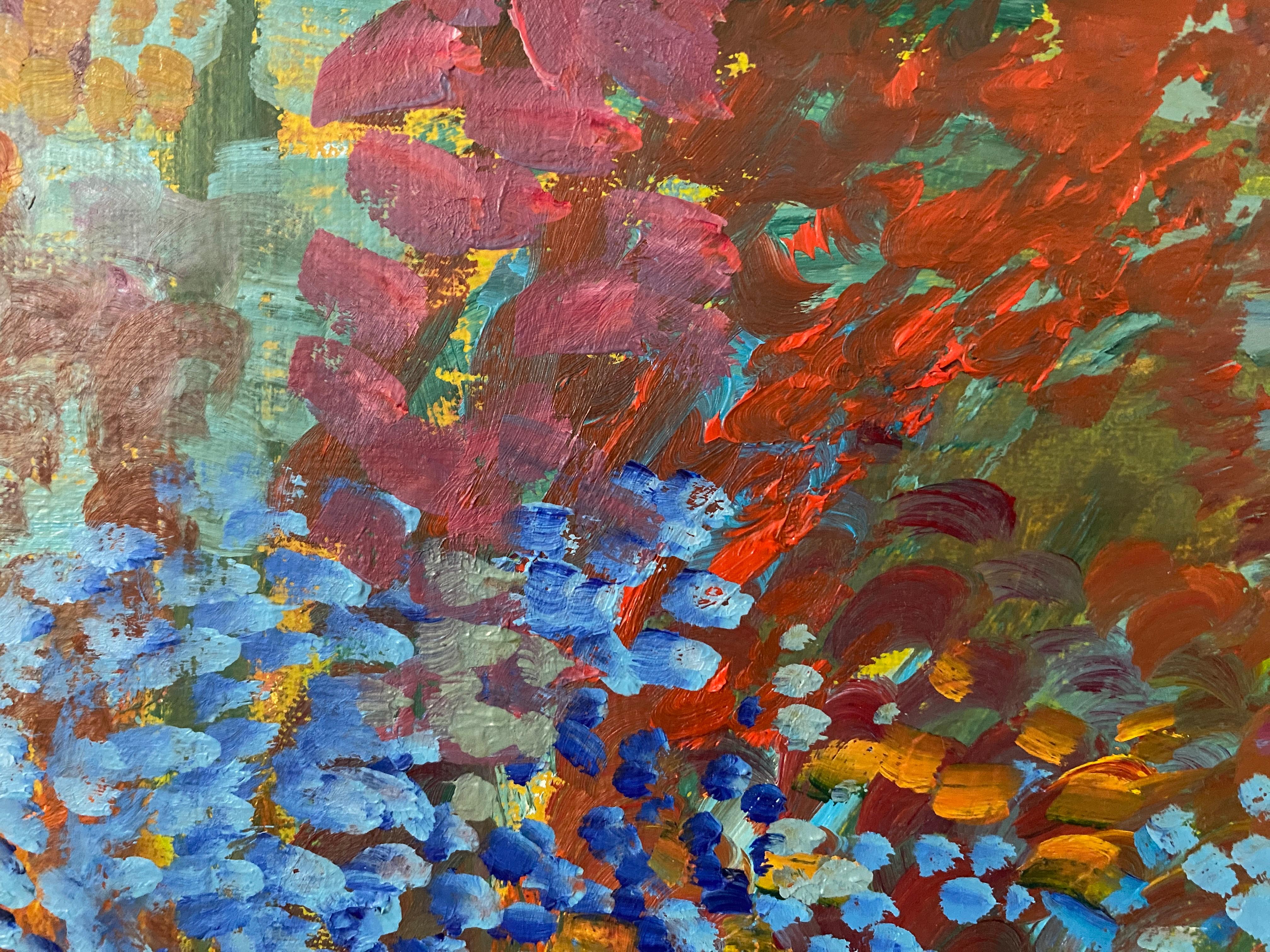 Saule pleureur ''Sauce llorón''
Médium : Huile sur toile.
Dimensions : 40 × 40 cm.

Une constellation de bleus au centre organise l'espace et fait allusion au feuillage tombant du saule, tandis que les rouges, ocres et jaunes environnants apportent