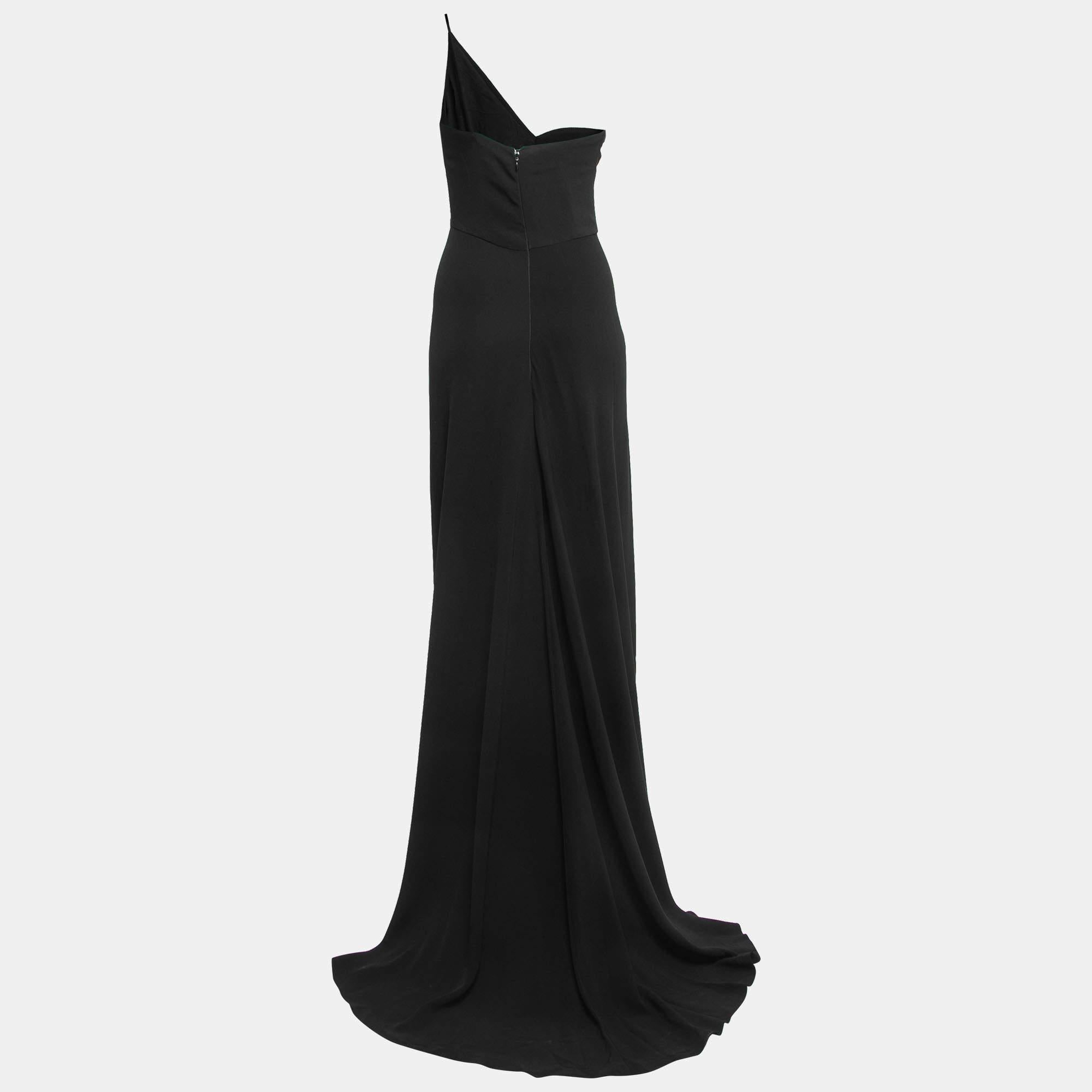 Celia Kritharioti Black Crepe One Shoulder Maxi Dress  In Fair Condition For Sale In Dubai, Al Qouz 2