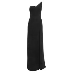 Celia Kritharioti Black Crepe One Shoulder Maxi Dress 