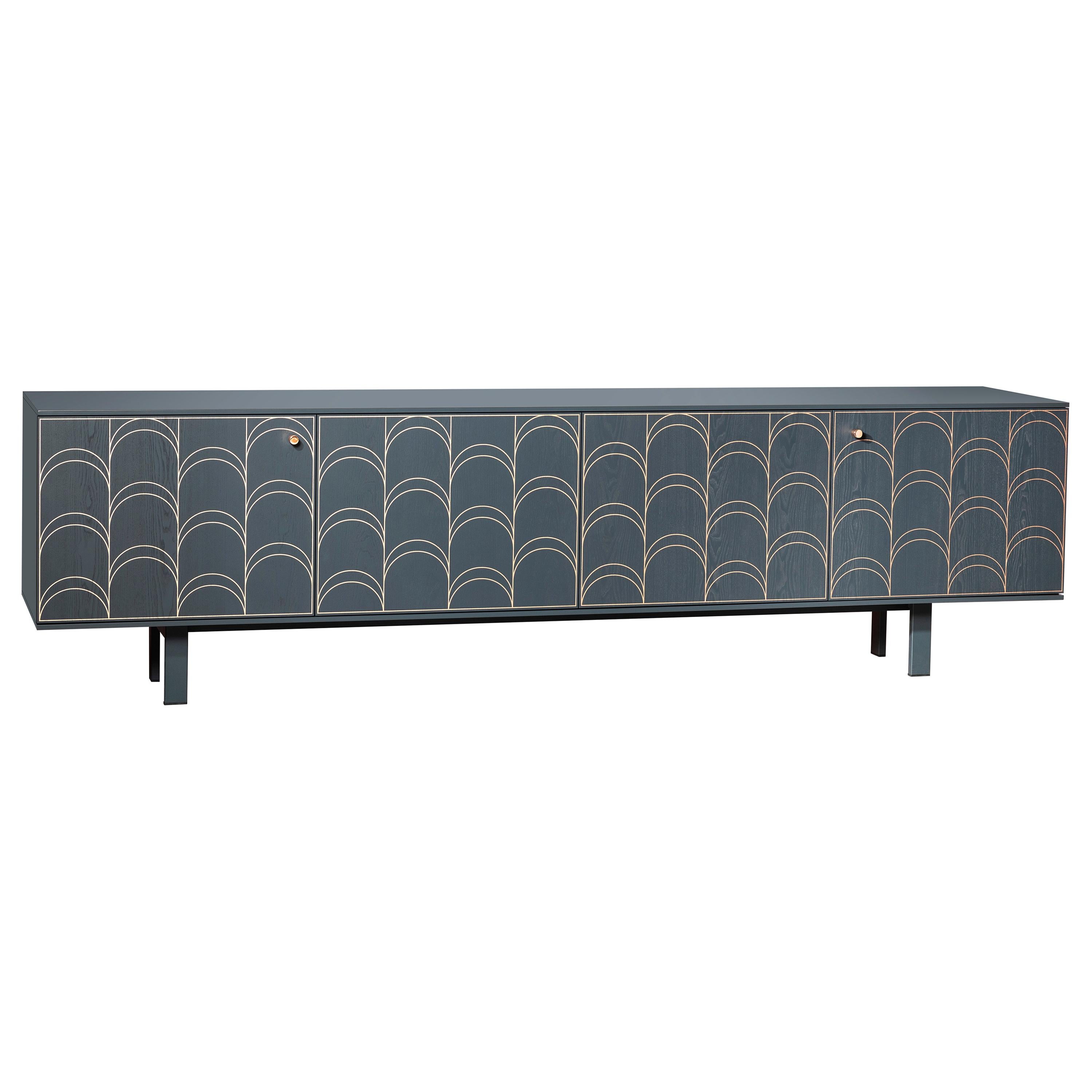 For Sale: Blue (Intense Blue Lacquer) Célia Large with Anthracite Cabinets and Copper Handles, by Miniforms Lab