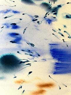 ABSTRACT Obra de Arte Colores Azul Raw Canadá Contemporáneo Celia Lees 2025 NUEVO