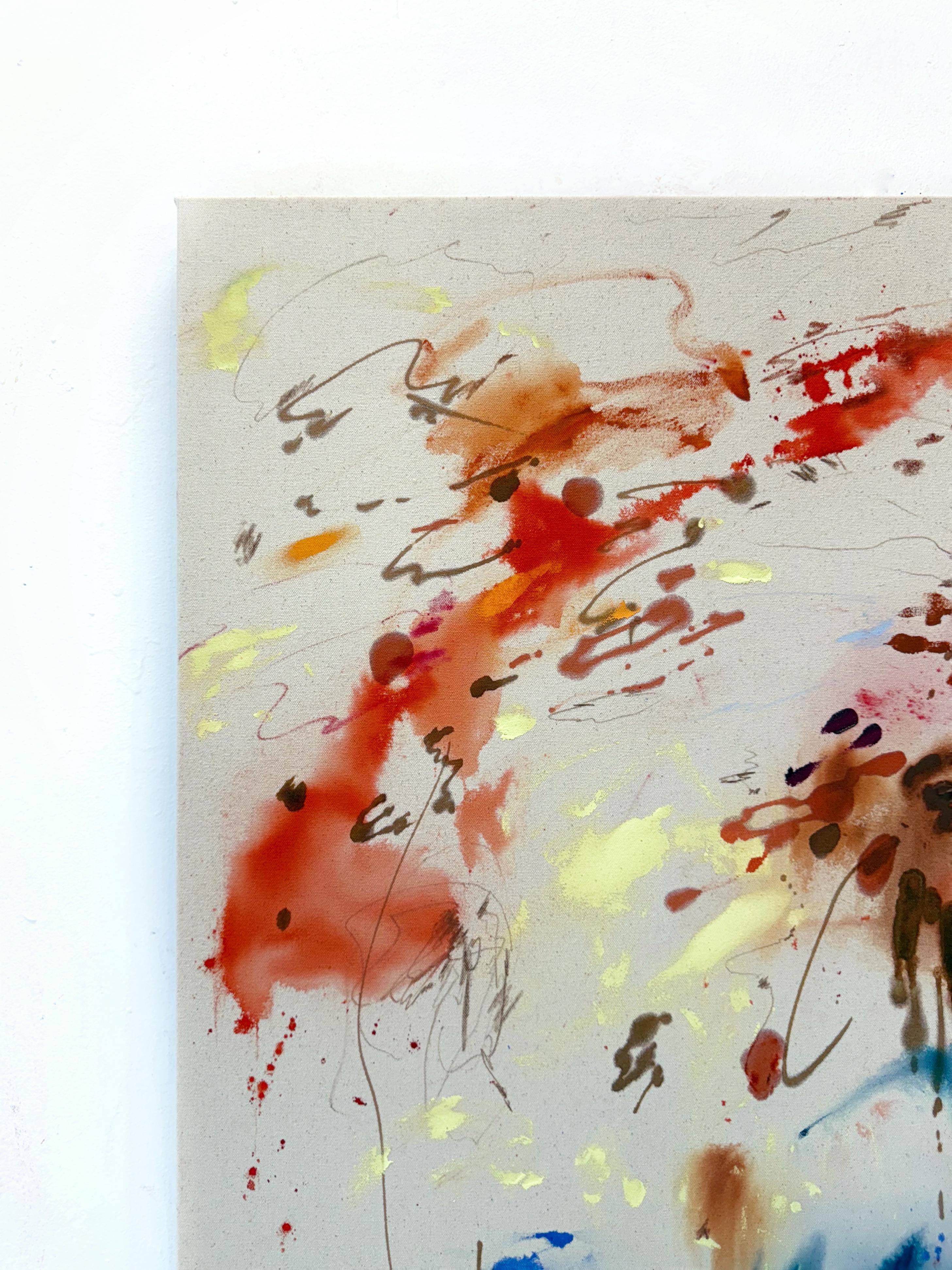 ABSTRACT Opera d'arte Colori Rosso Blu Arancione Canada Contemporaneo Celia Lees 2025 NUOVO in vendita 2