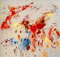 ABSTRACT Opera d'arte Colori Rosso Blu Arancione Canada Contemporaneo Celia Lees 2025 NUOVO