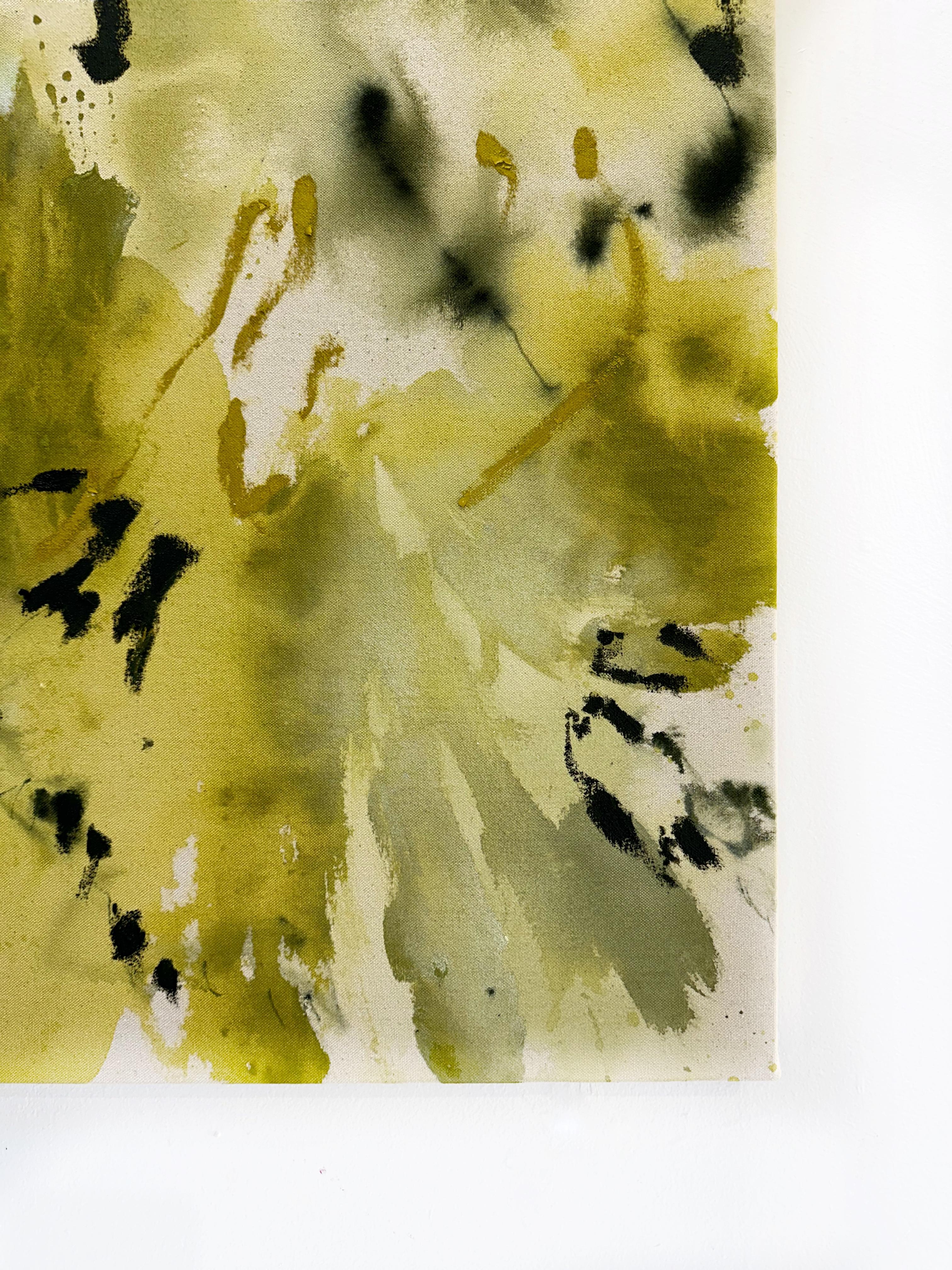 ABSTRACT Líneas Verdes Obra de Arte Artista Contemporánea Canadiense Celia Lees en venta 1