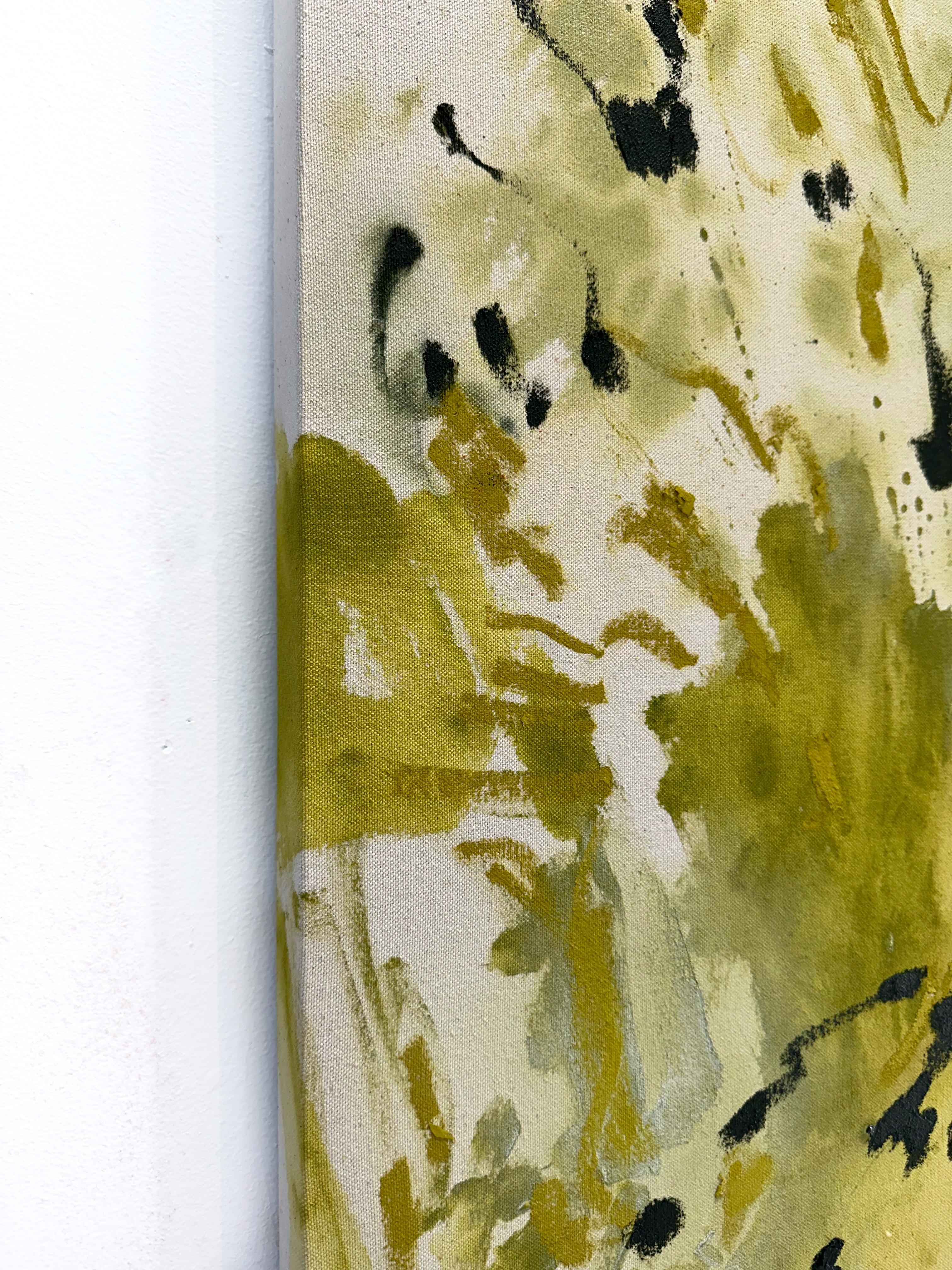 ABSTRACT Líneas Verdes Obra de Arte Artista Contemporánea Canadiense Celia Lees en venta 3