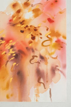 Celia Lees — Atmospheric Abstract Painting in Blush, Saffron and Burgundy