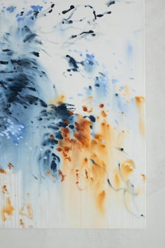 Celia Lees — Contemporary Atmospheric Abstract Painting in Blue, Ochre and Ivory