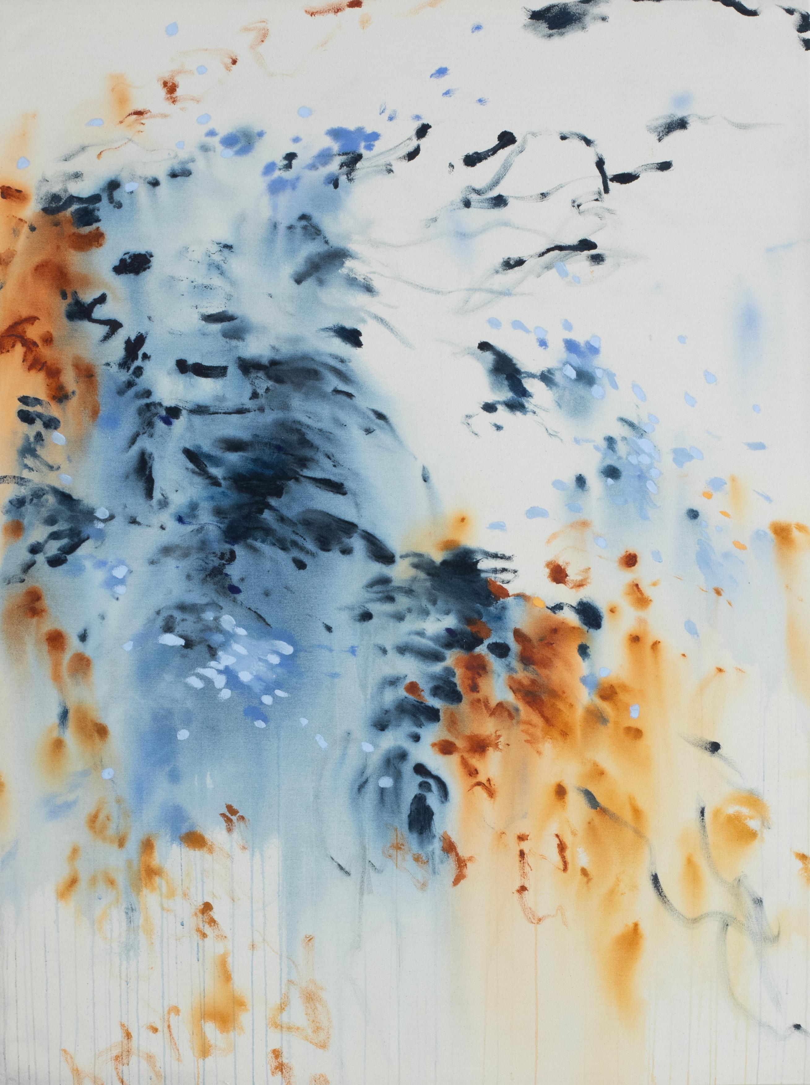 Celia Lees — Contemporary Atmospheric Abstract Painting in Blue, Ochre and Ivory
