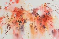 Celia Lees — Large Atmospheric Abstract Painting in Coral, Blush and Burgundy