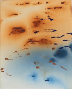 Celia Lees - Pintura al óleo abstracta minimalista en tonos tierra y azul suave