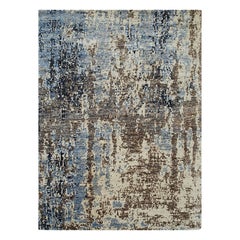 Celia Louie Blue Hand-Knotted Wool Rug Carpet, Abstract Contemporary Design