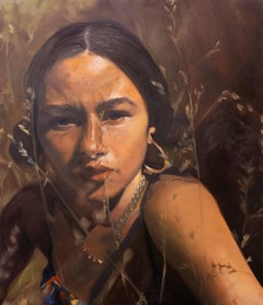 Realistic Oil Painting on Canvas, Portrait of a Woman, Dark Colours,