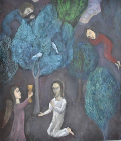Angels Blessing.  Contemporary Figurative Mixed Media Painting