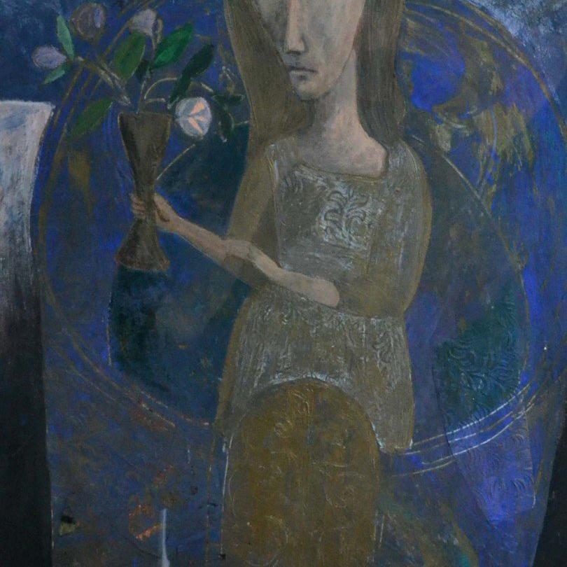 This young woman looks as though she has all the sorrows of the World on her shoulders and is trying to heal its wounds. A very spiritual and touching painting, it has a depth of feeling that's rare to find.

Artist Biography:
Born 1950 in