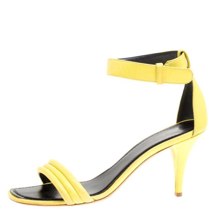 Celiine Yellow Leather Ankle Strap Sandals Size 37 For Sale at 1stdibs