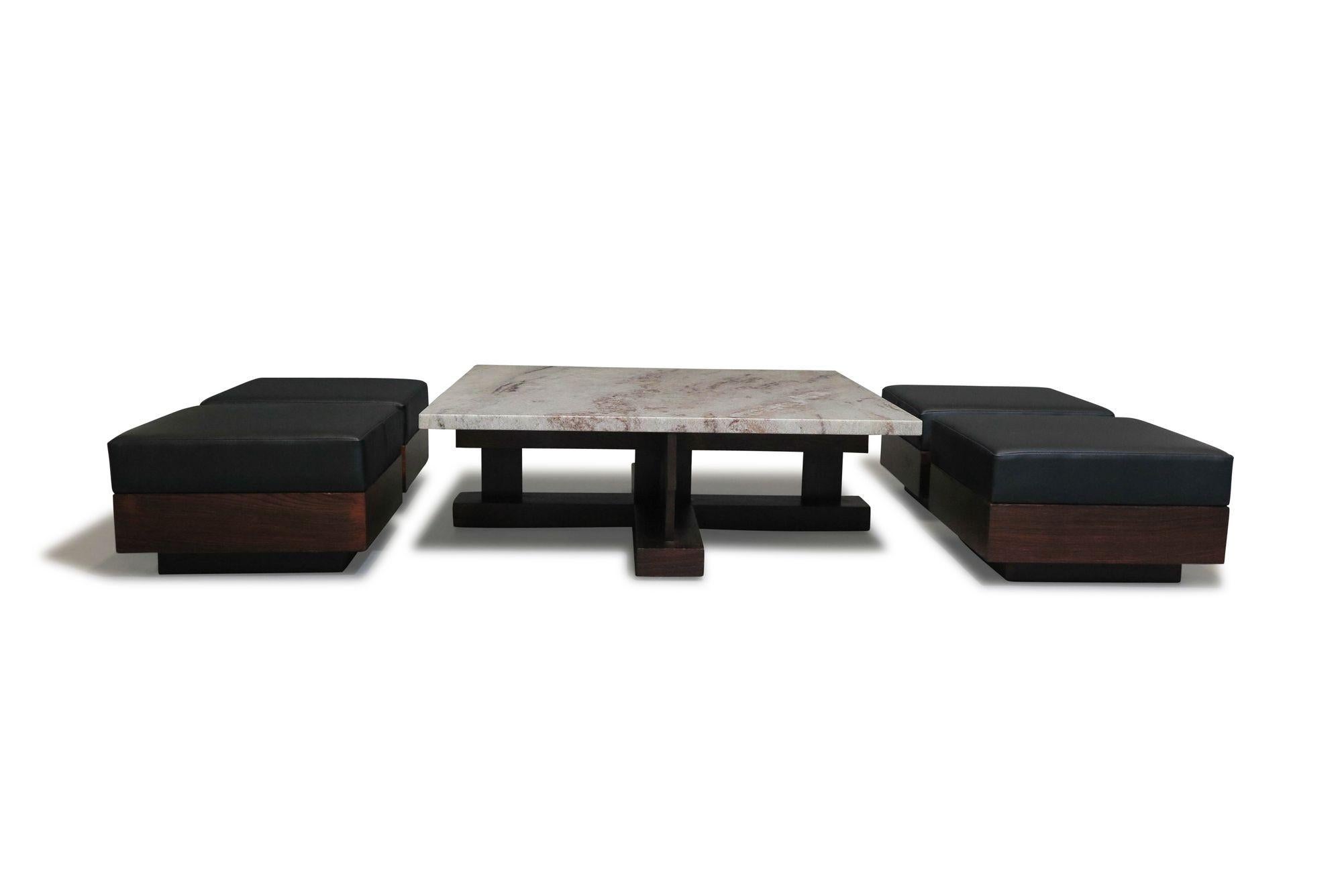 Celina Decorações Brazilian Modern Rosewood Coffee Table With Ottoman Benches For Sale 4