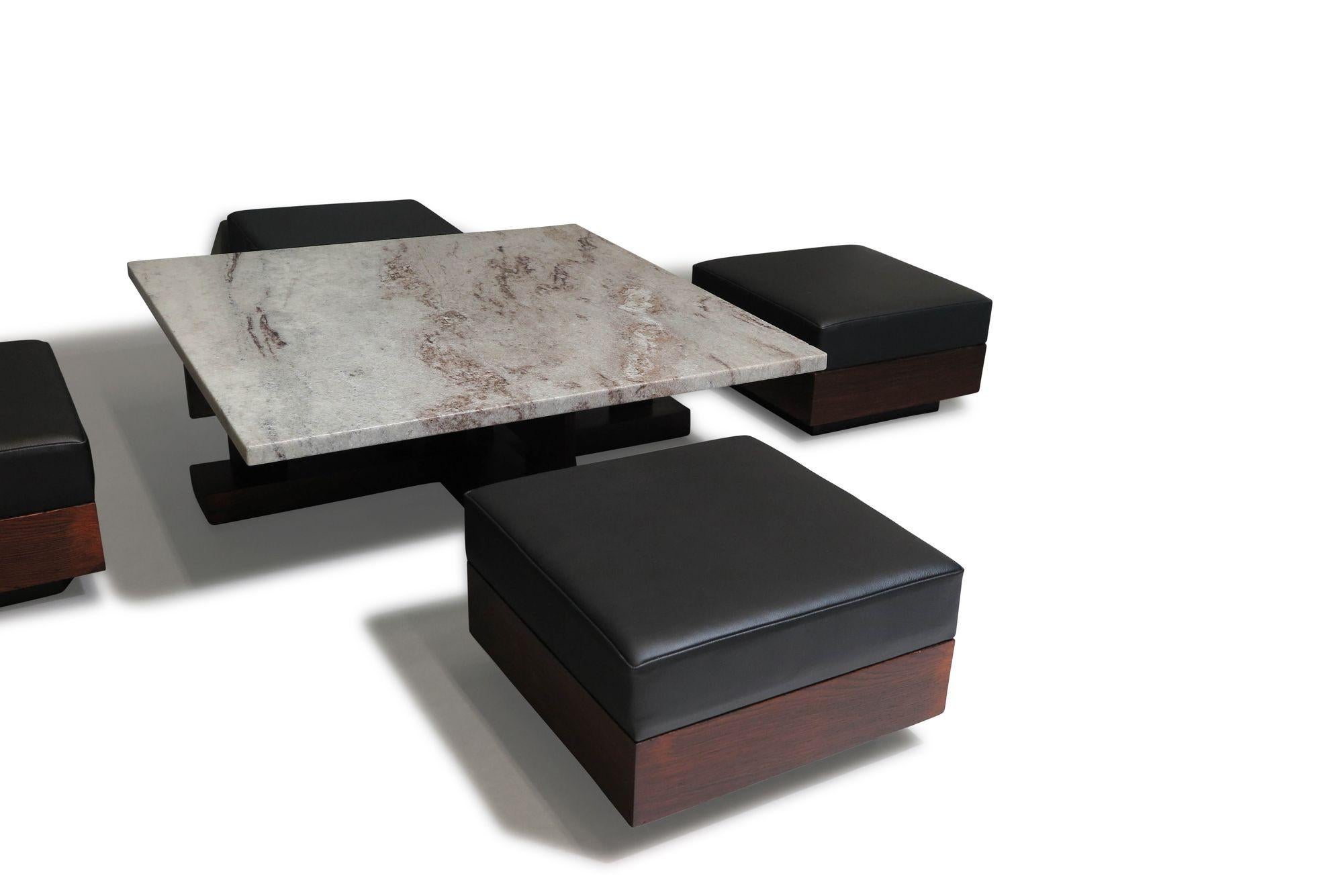Celina Decorações Brazilian Modern Rosewood Coffee Table With Ottoman Benches For Sale 5