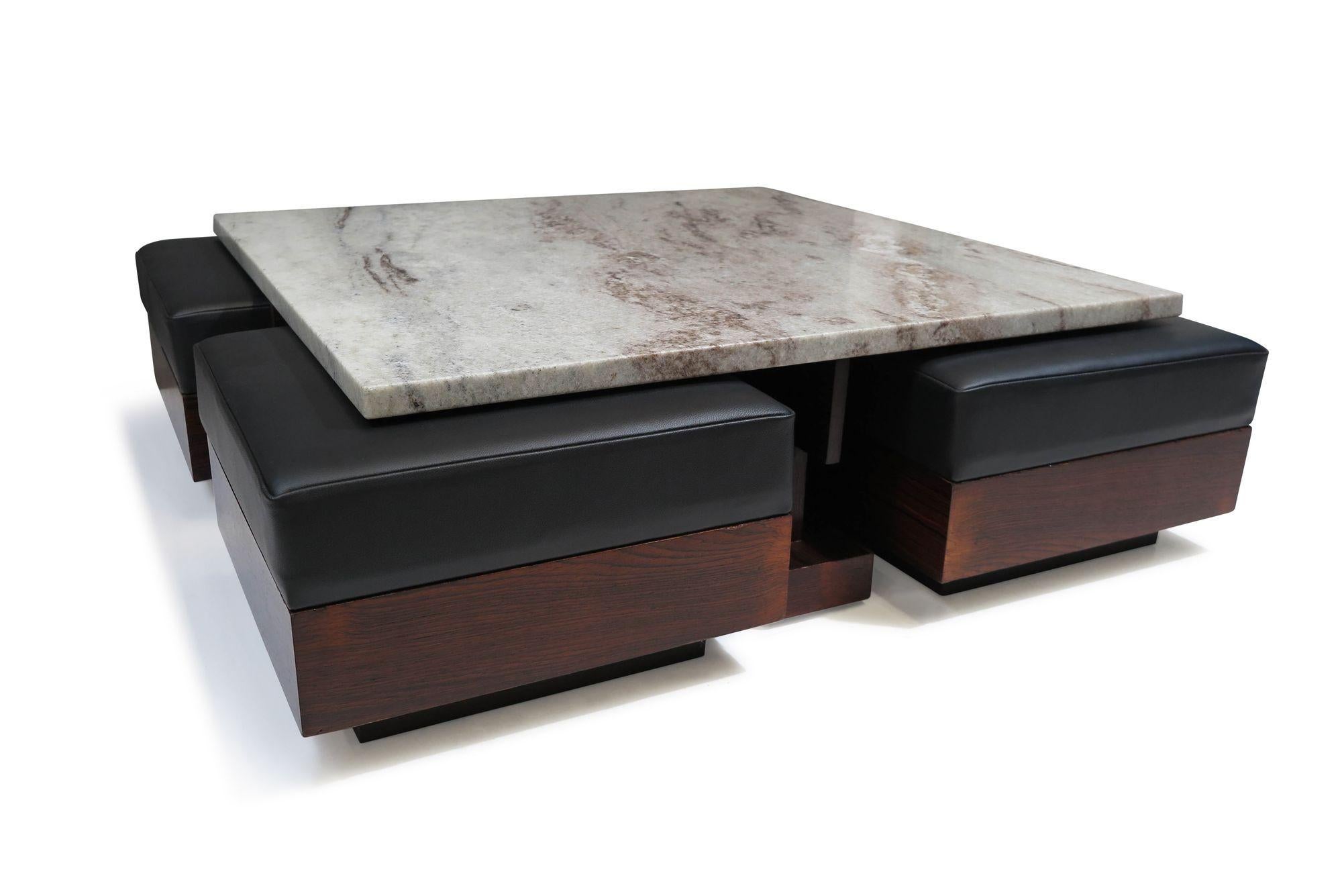 Celina Decorações Brazilian Modern Rosewood Coffee Table With Ottoman Benches For Sale 1