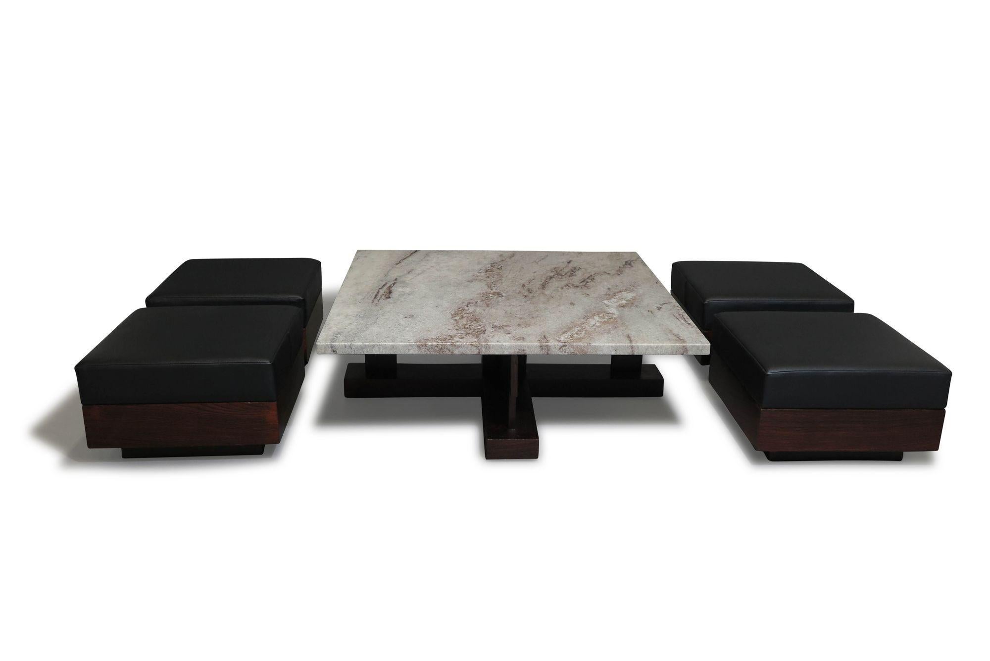 Celina Decorações Brazilian Modern Rosewood Coffee Table With Ottoman Benches For Sale 3