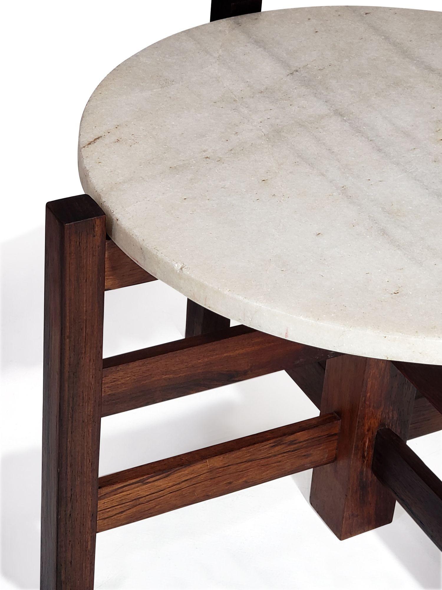 Celina Decorações Brazilian Rosewood Side Table With Marble Top In Excellent Condition For Sale In Oakland, CA