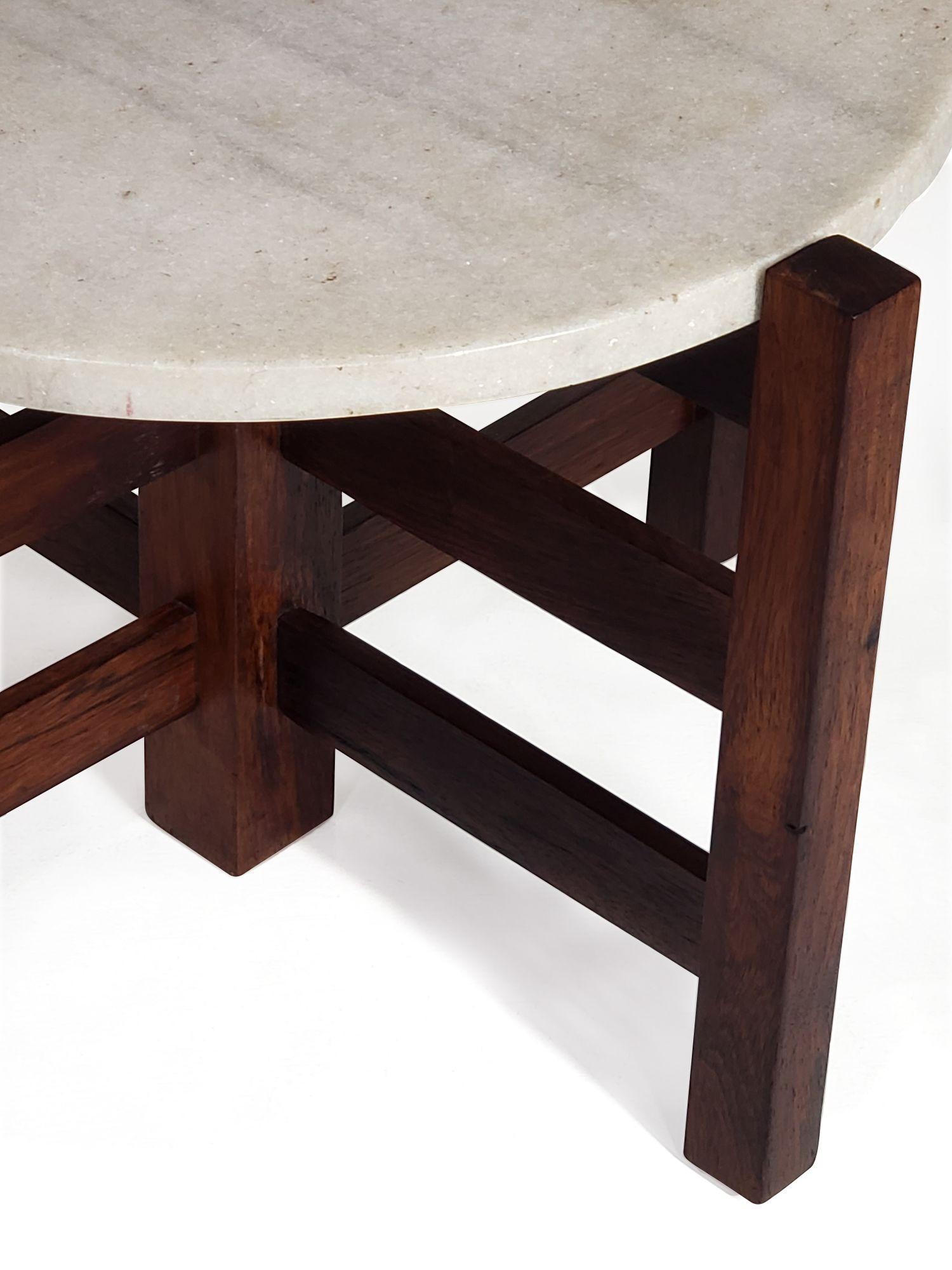 Celina Decorações Brazilian Rosewood Side Table With Marble Top For Sale 1