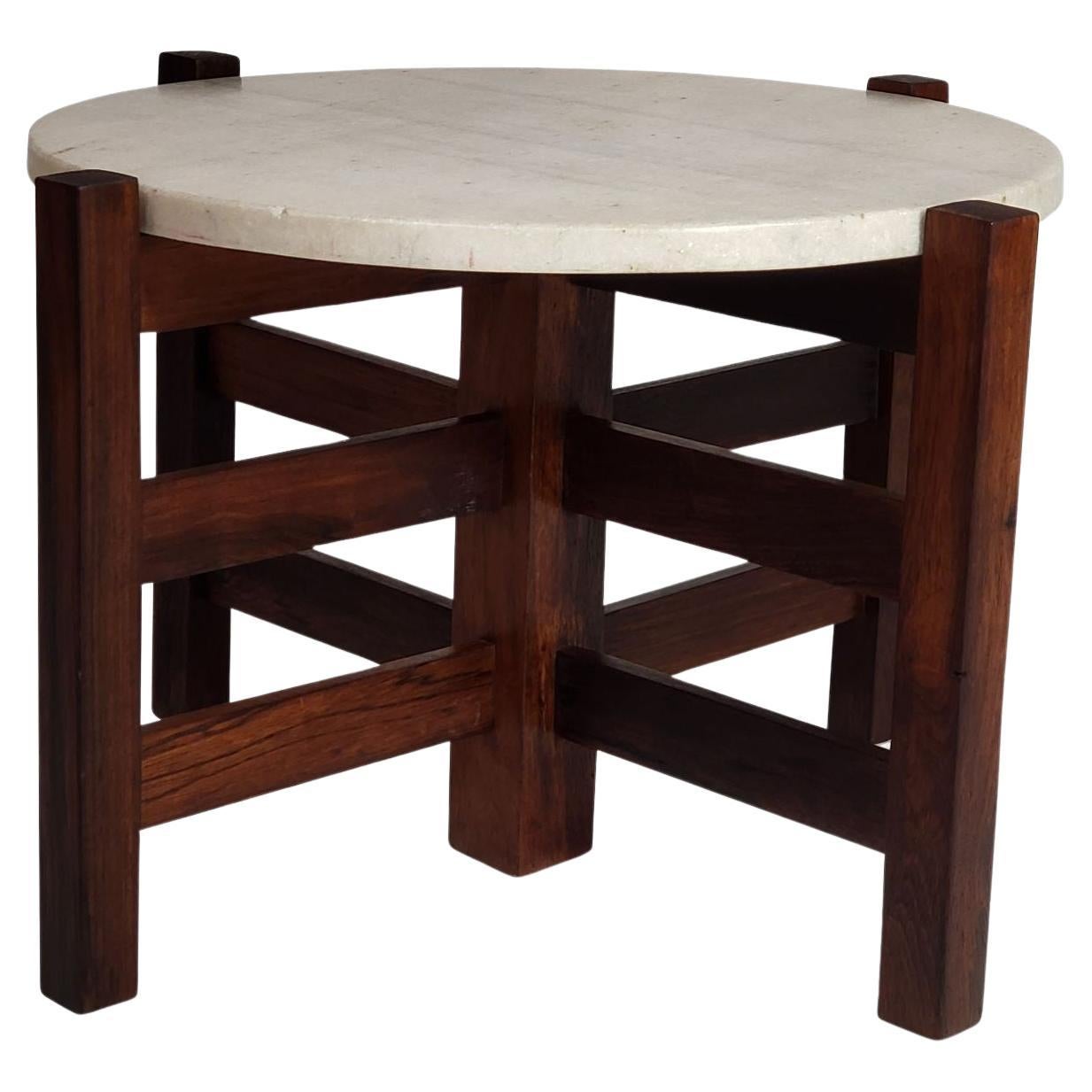 Celina Decorações Brazilian Rosewood Side Table With Marble Top For Sale
