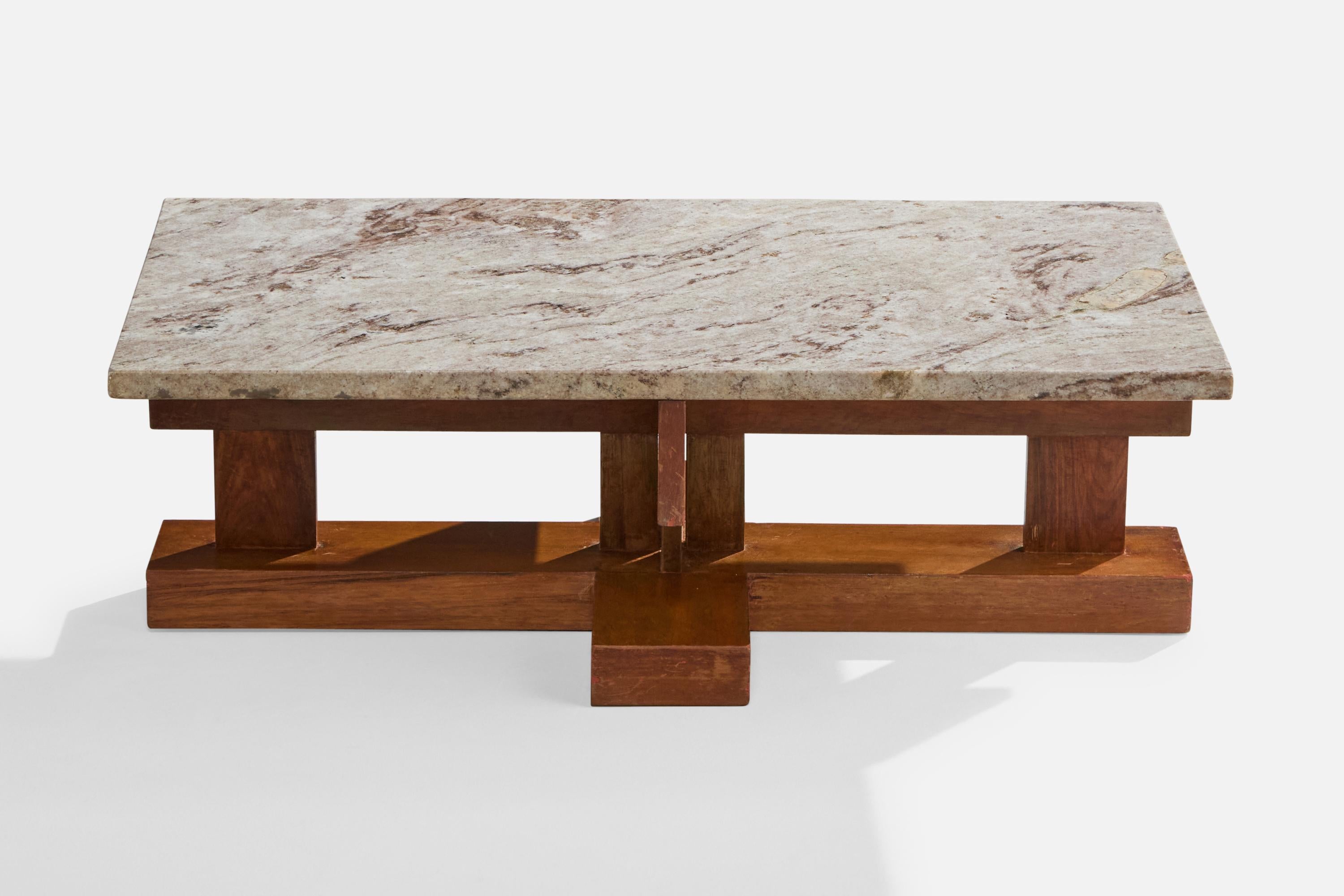 Mid-Century moderno Celina Decorações, Tavolino da caffè, Wood, Marmo, Brasile, anni '60 in vendita