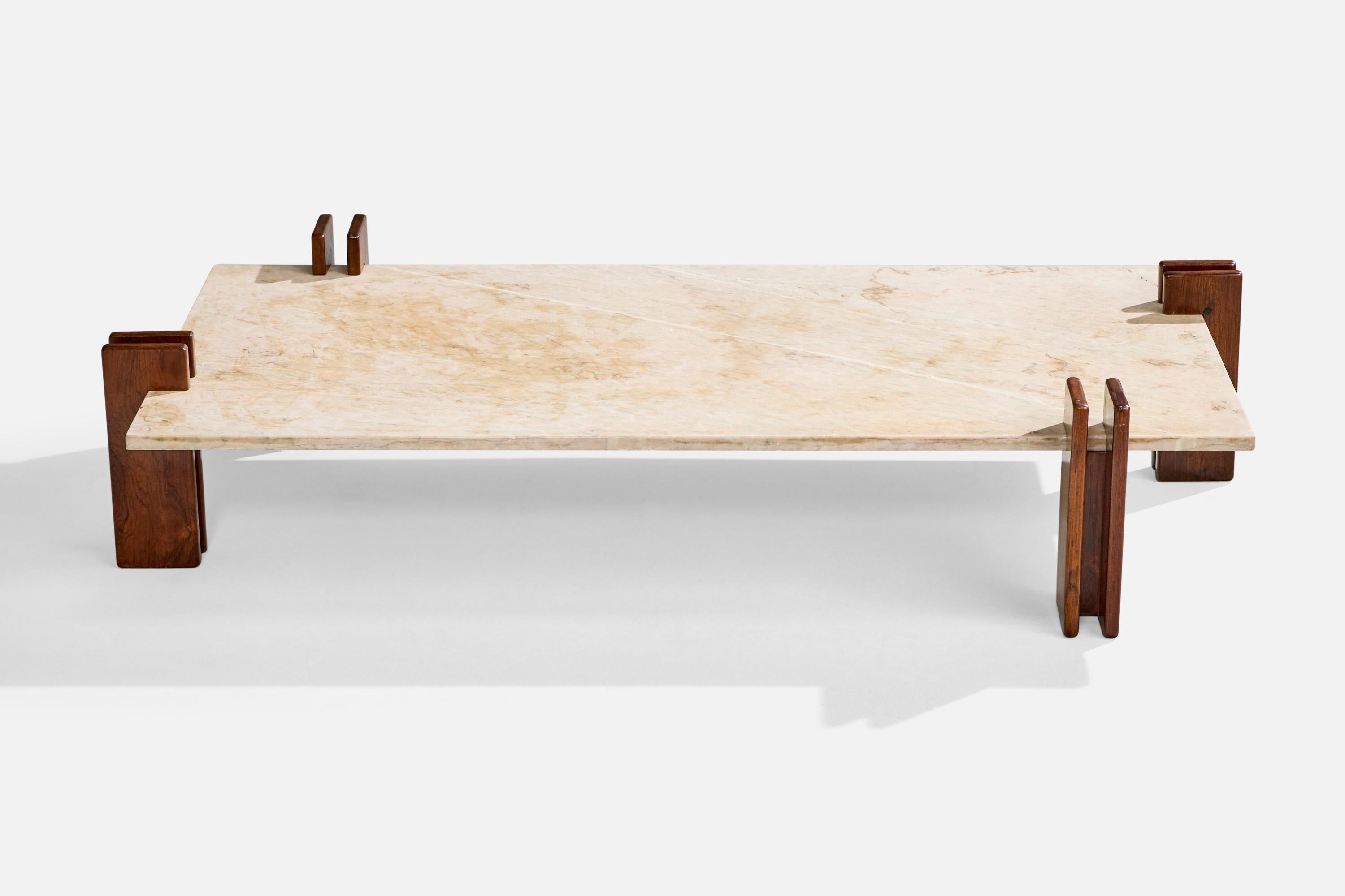 Mid-Century moderno Celina Decorações, Tavolino da caffè, Wood, Marmo, Brasile, anni '60 in vendita
