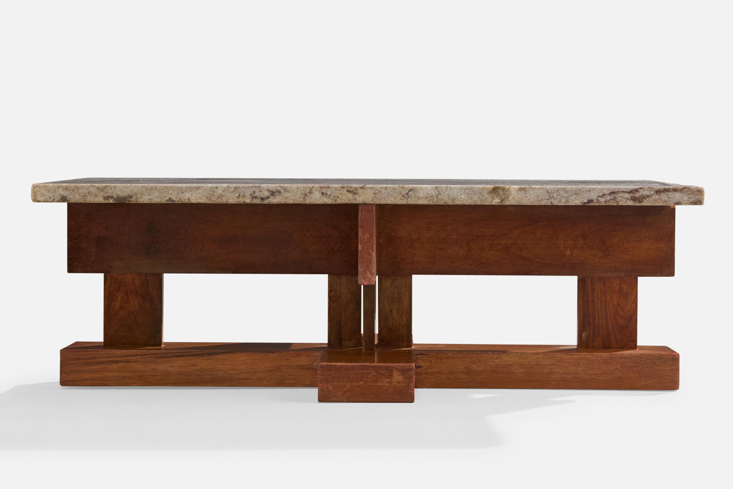 Brasiliano Celina Decorações, Tavolino da caffè, Wood, Marmo, Brasile, anni '60 in vendita