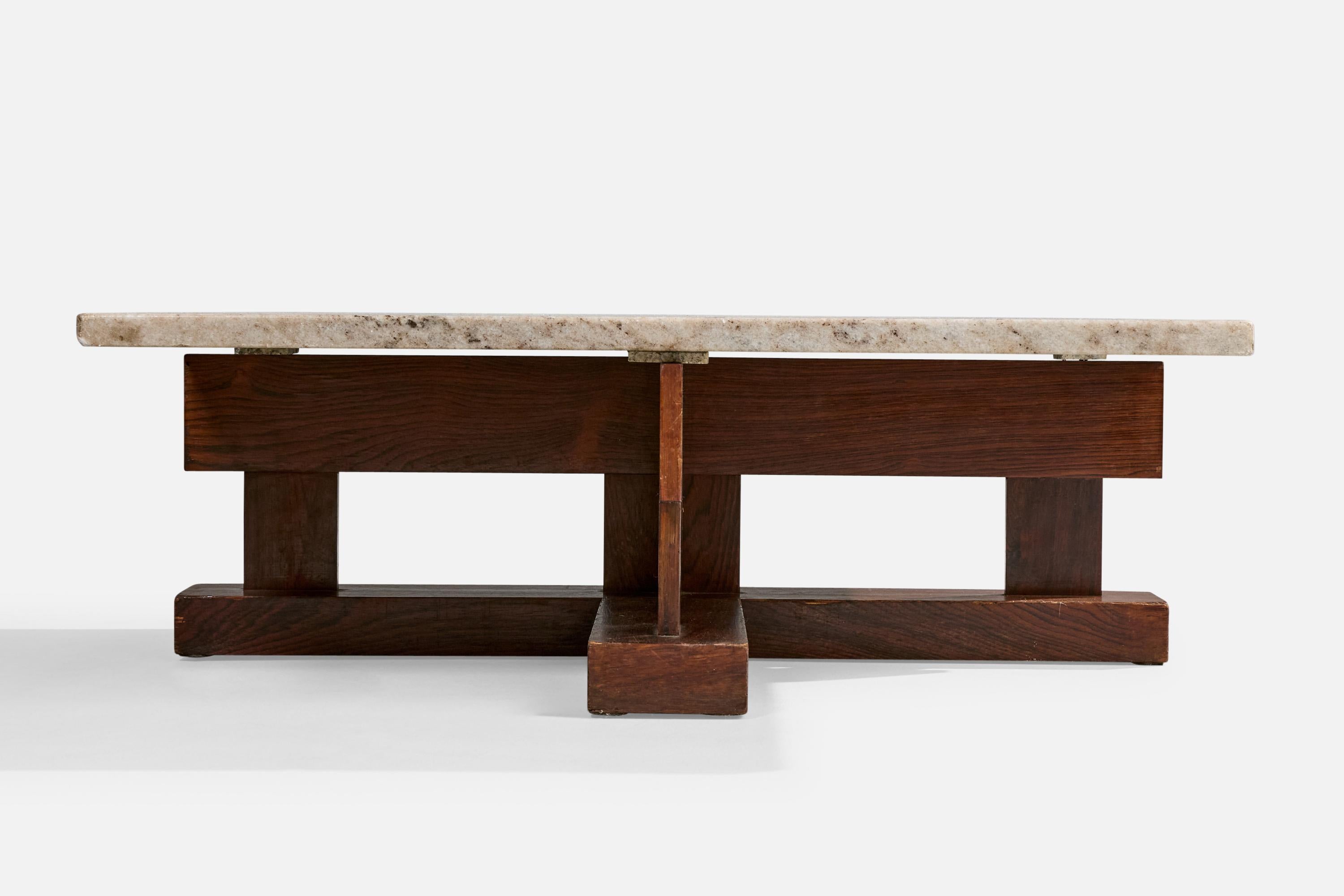Celina Decorações, Couchtisch, Holz, Marmor, Brasilien, 1960er Jahre (Brasilianisch) im Angebot