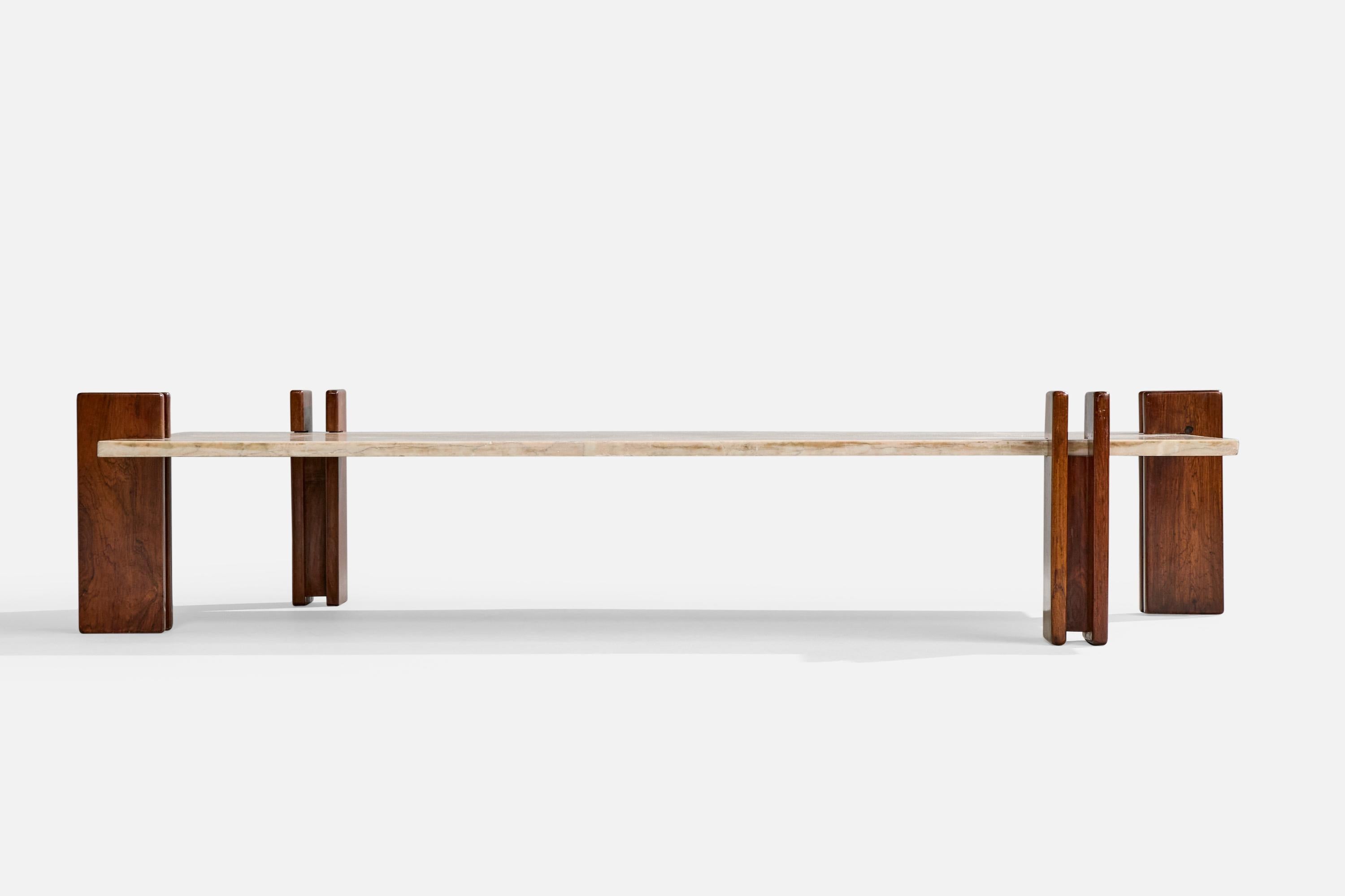 Brasiliano Celina Decorações, Tavolino da caffè, Wood, Marmo, Brasile, anni '60 in vendita