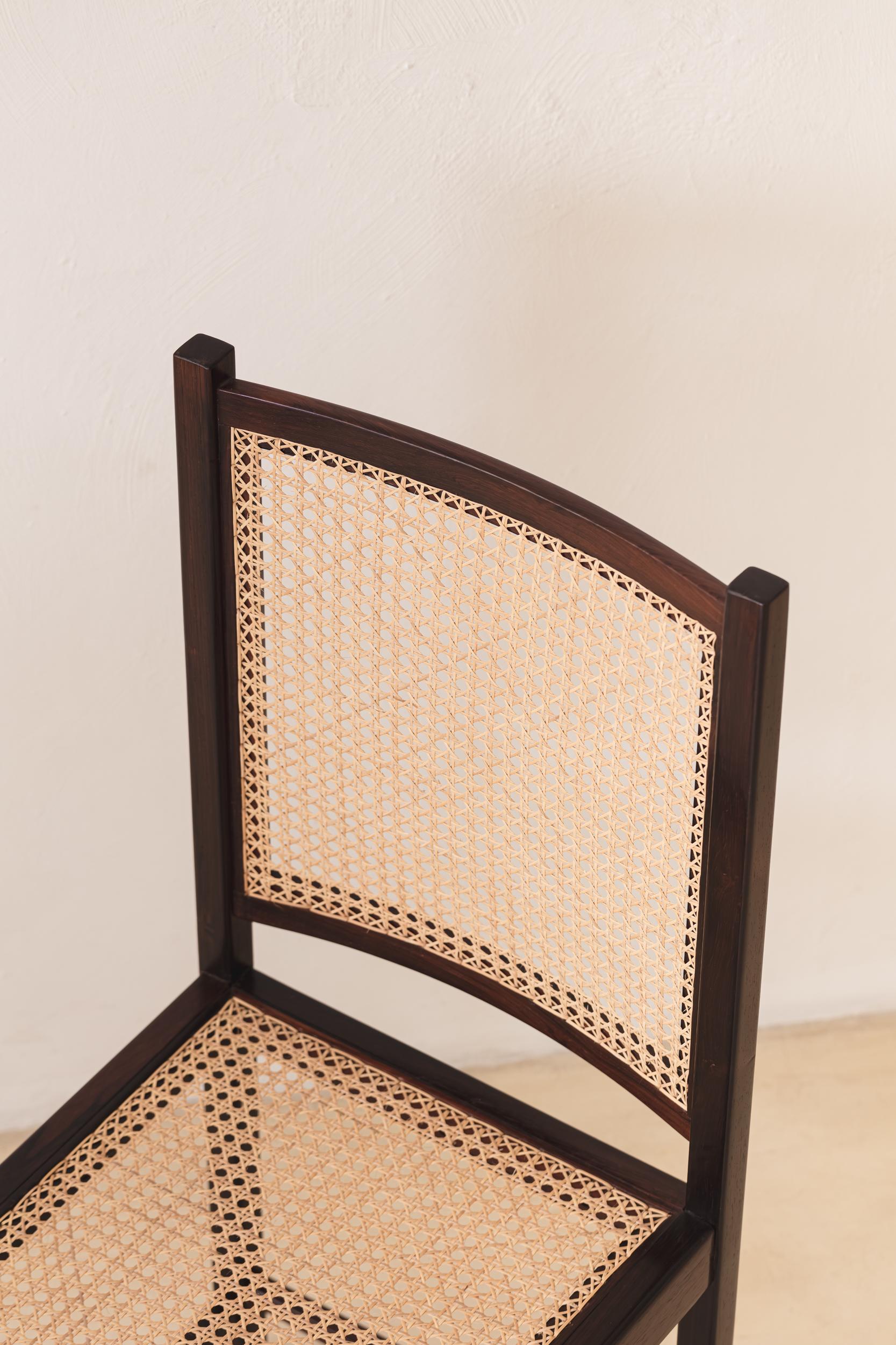 Celina Decorações, Set of Eight Solid Wood and Cane Chairs, Brazilian Midcentury For Sale 5