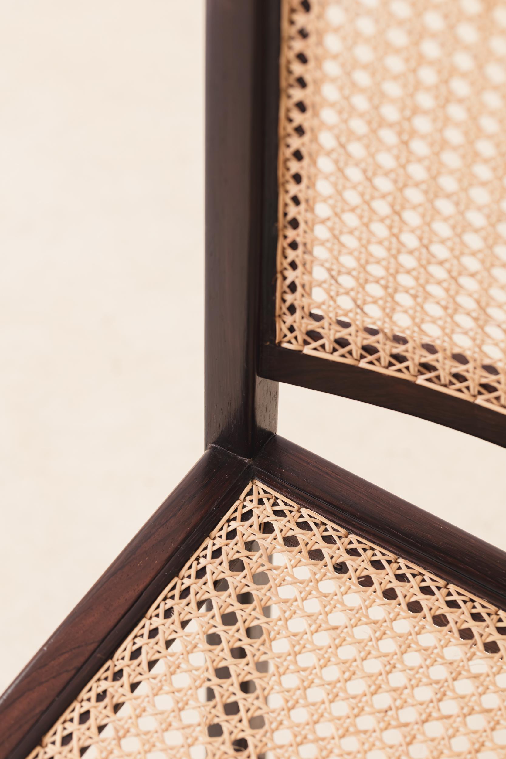 Celina Decorações, Set of Eight Solid Wood and Cane Chairs, Brazilian Midcentury For Sale 7