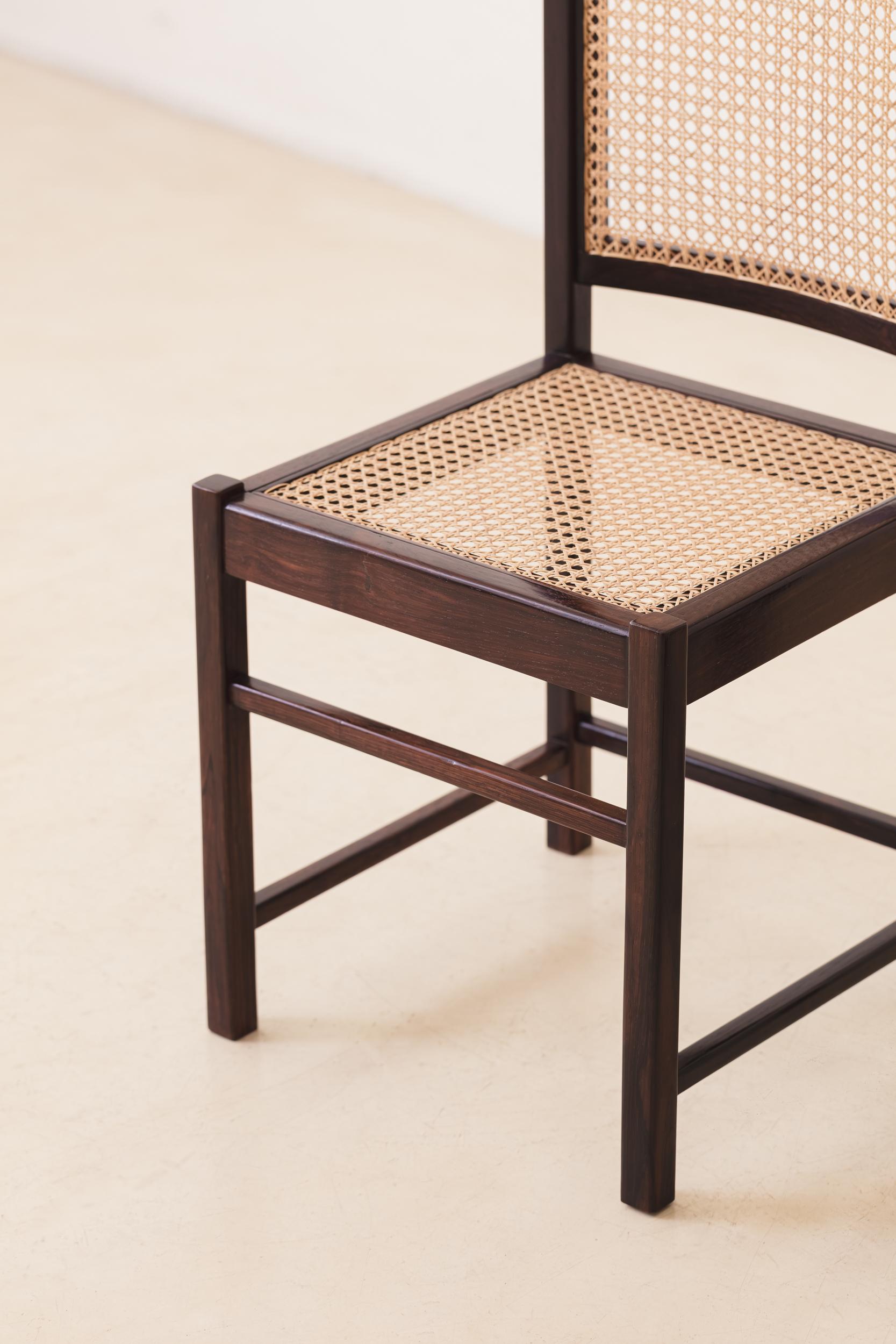 Celina Decorações, Set of Eight Solid Wood and Cane Chairs, Brazilian Midcentury For Sale 8