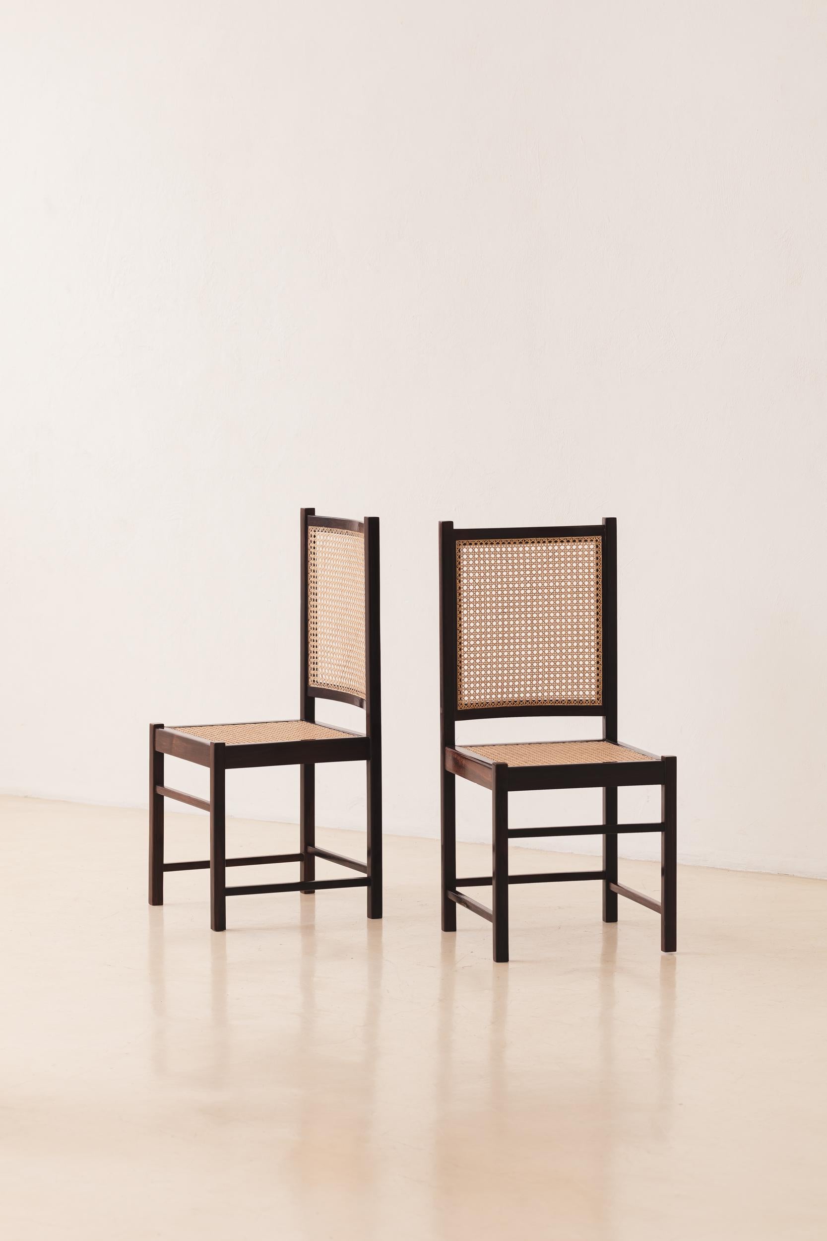 Celina Decorações, Set of Eight Solid Wood and Cane Chairs, Brazilian Midcentury For Sale 2