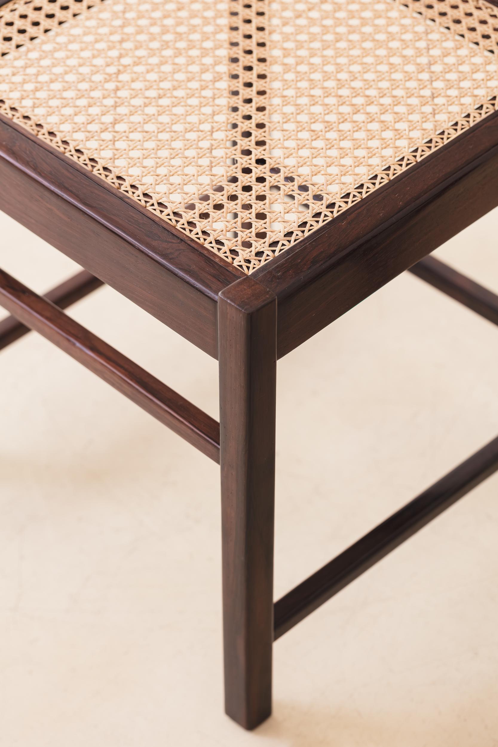 Celina Decorações, Set of Eight Solid Wood and Cane Chairs, Brazilian Midcentury For Sale 4