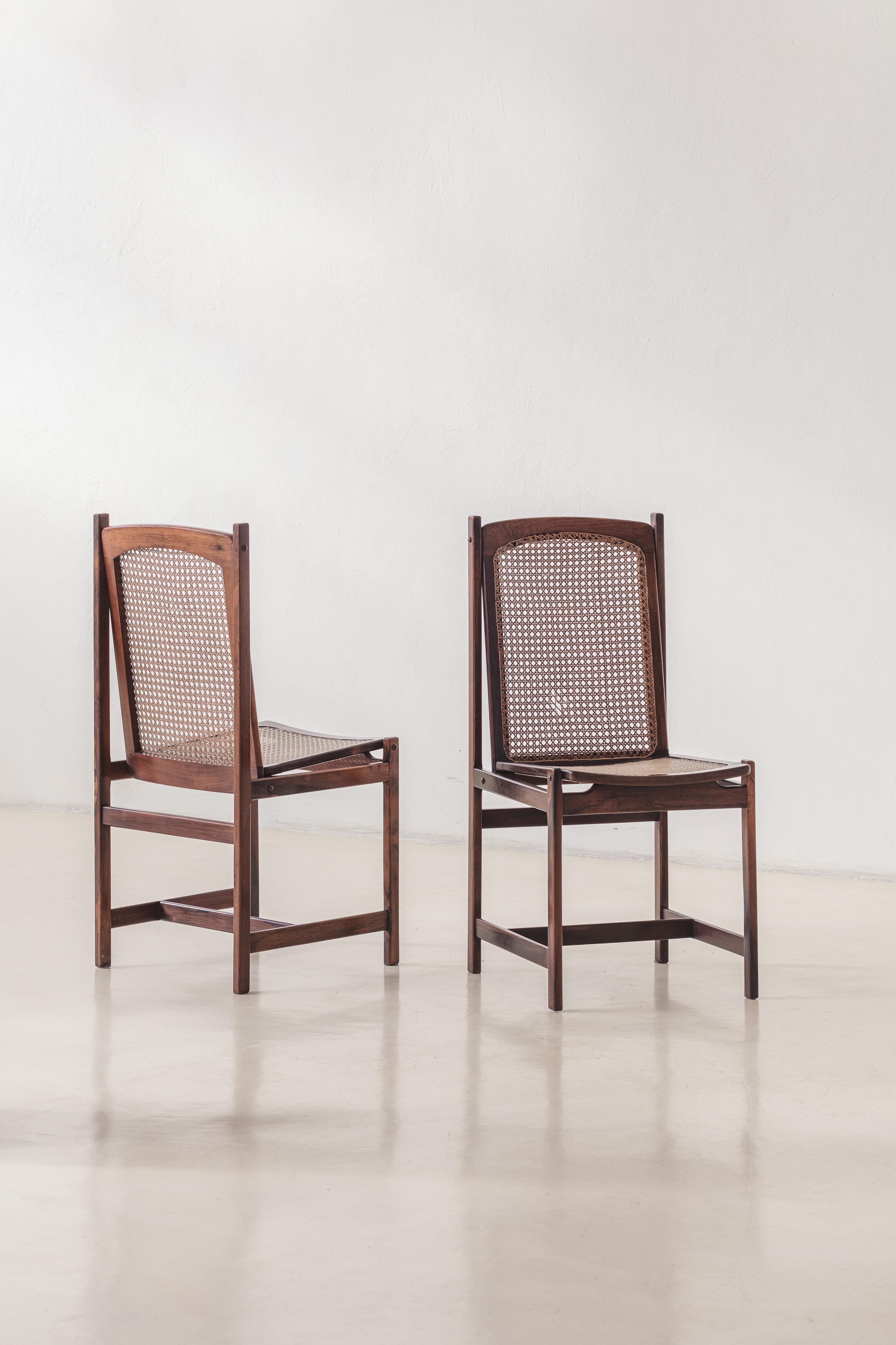 Celina Decorações Set of Six Dining Chairs, Rosewood and Cane, Midcentury 1960s For Sale 2