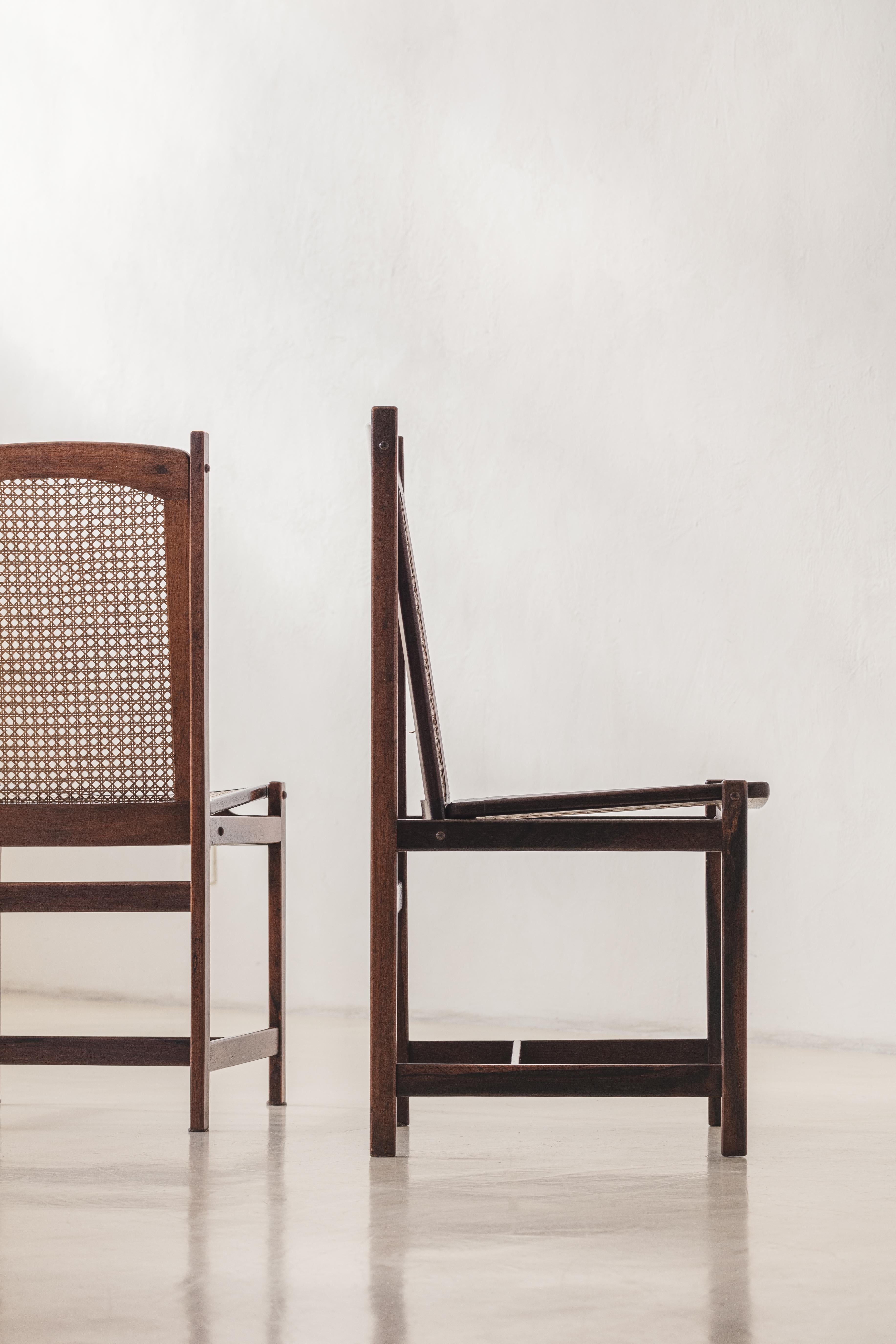 Celina Decorações set of six Dining Chairs, Rosewood and Cane, Mid-Century 1960s en vente 4