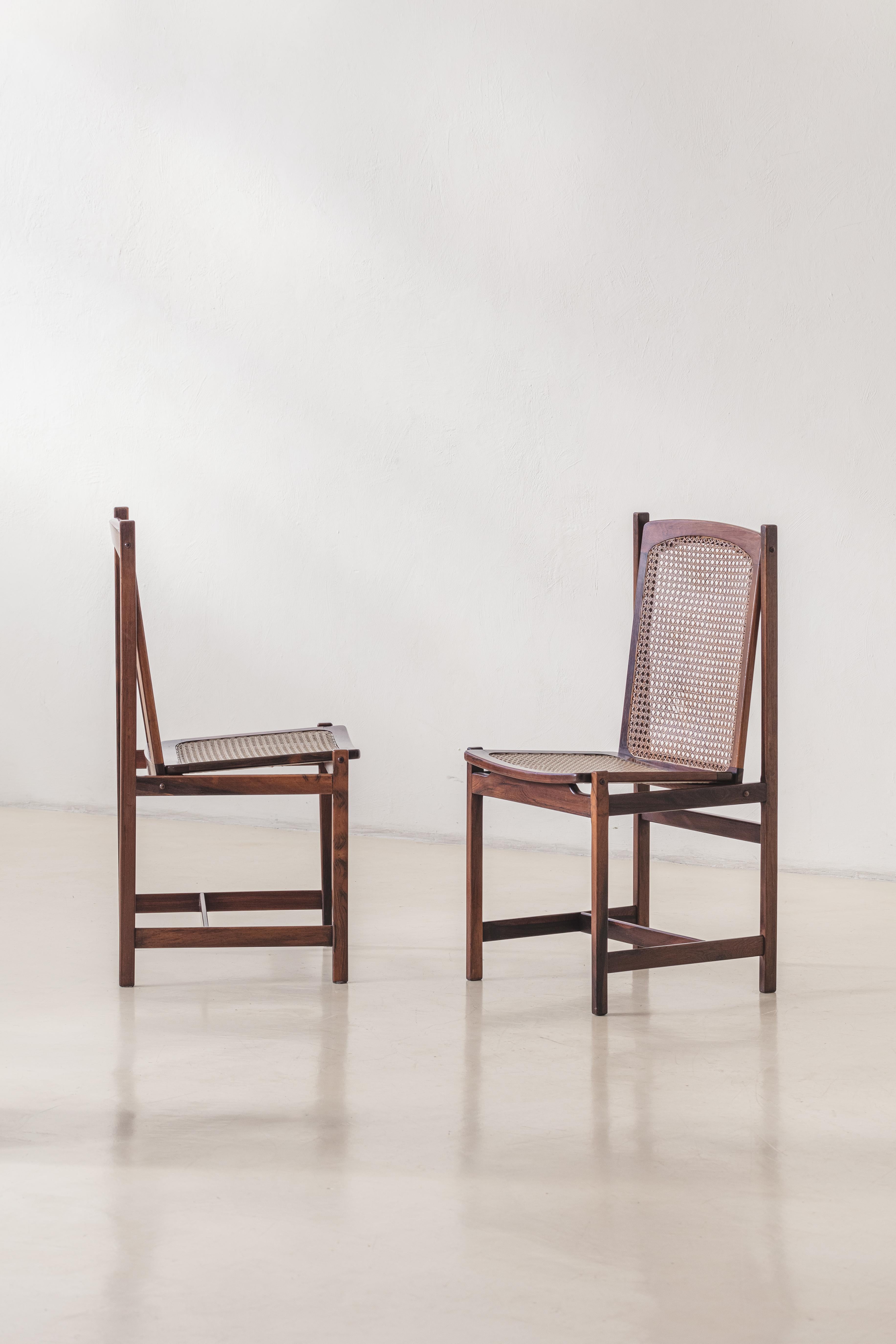 Celina Decorações set of six Dining Chairs, Rosewood and Cane, Mid-Century 1960s en vente 1